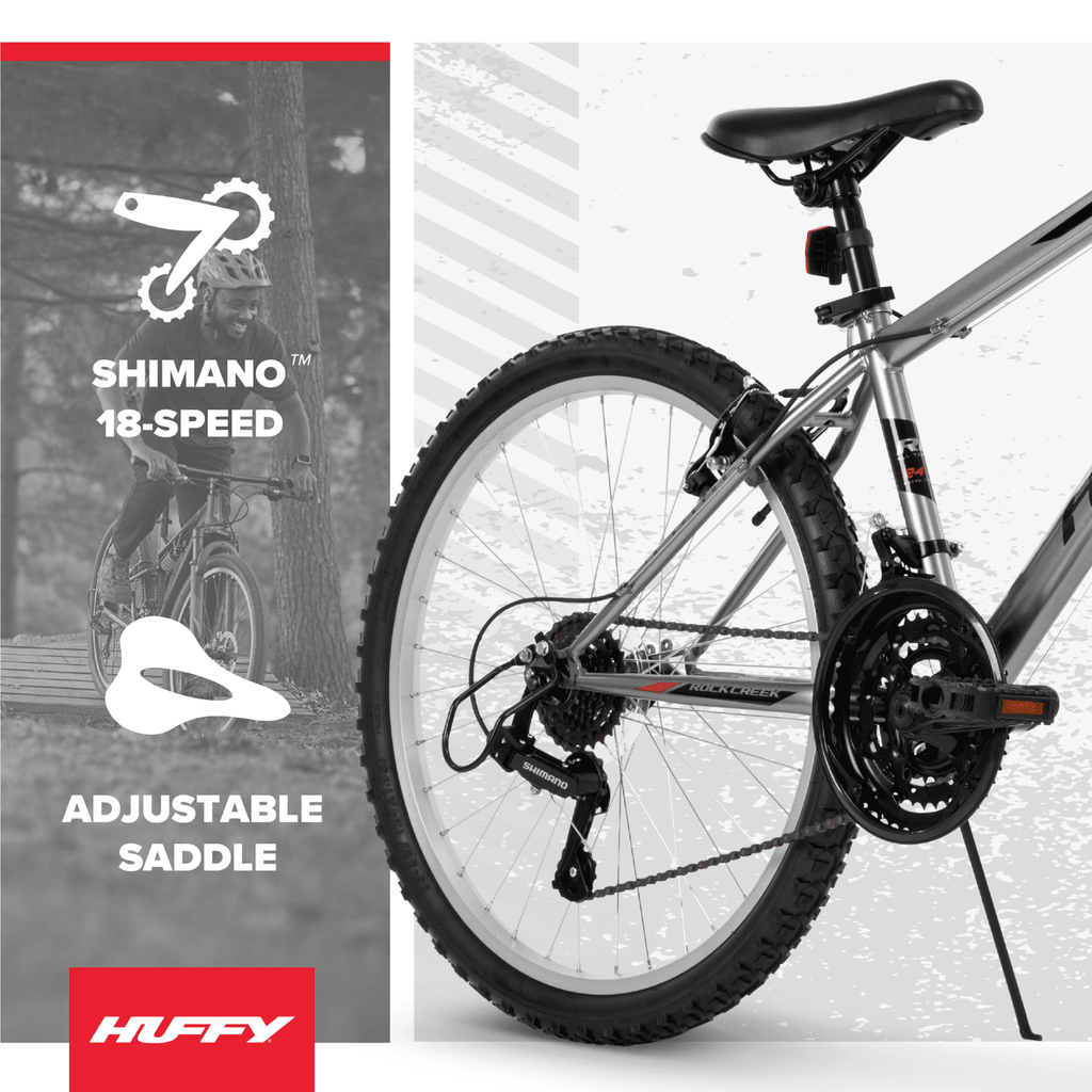Huffy 24” Rock Creek Mountain Bike, Fits Riders 58” - 70”, Gray, Youth, Boy's