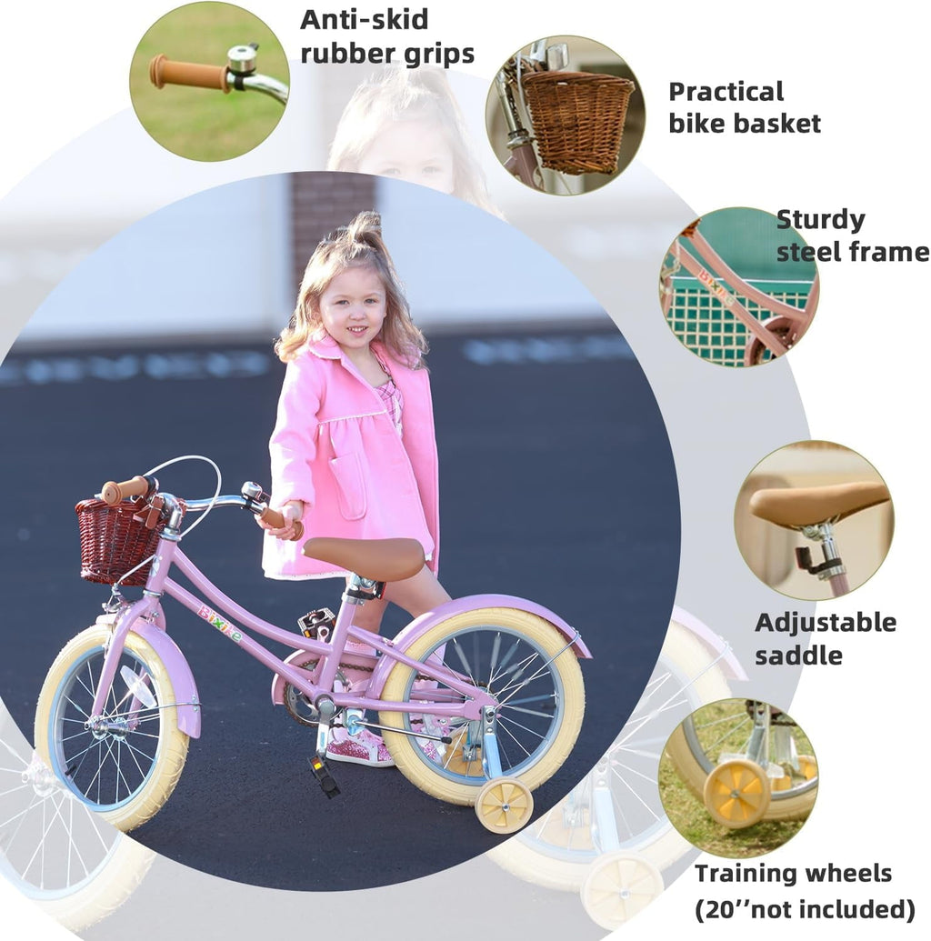 ACEGER 16 Inch Girls Bike with Basket, Purple, Training Wheels, Ages 4-8