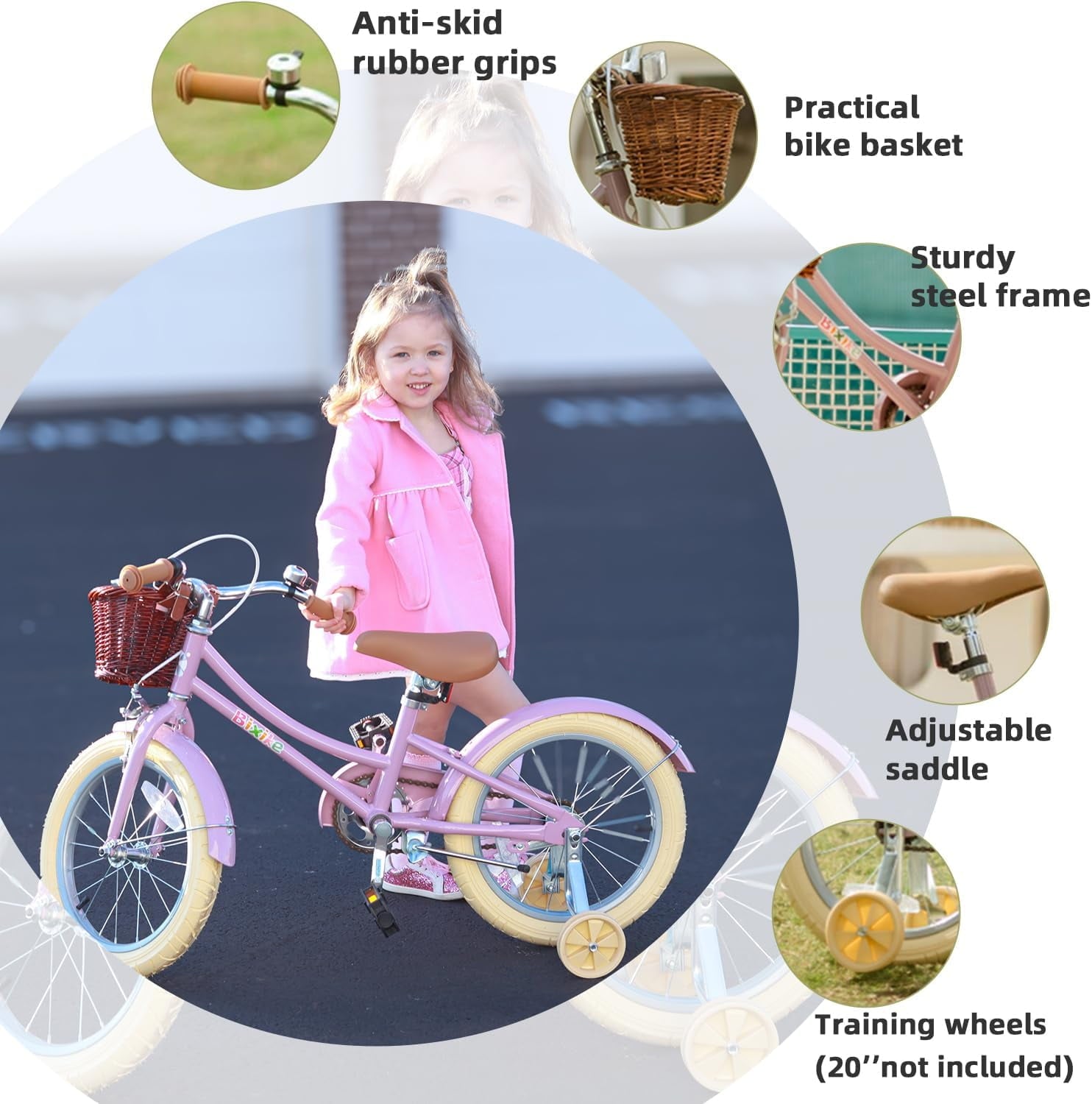 ACEGER 16 Inch Girls Bike with Basket, Purple, Training Wheels, Ages 4-8