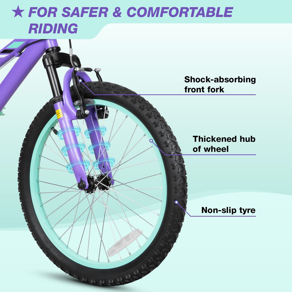 Hykolity 20 inch Kids Mountain Bike, 6 Speed Kid Bicycle Age 6-11 Year Old with Front Suspension Fork, Adjustable Seat Height, Pink