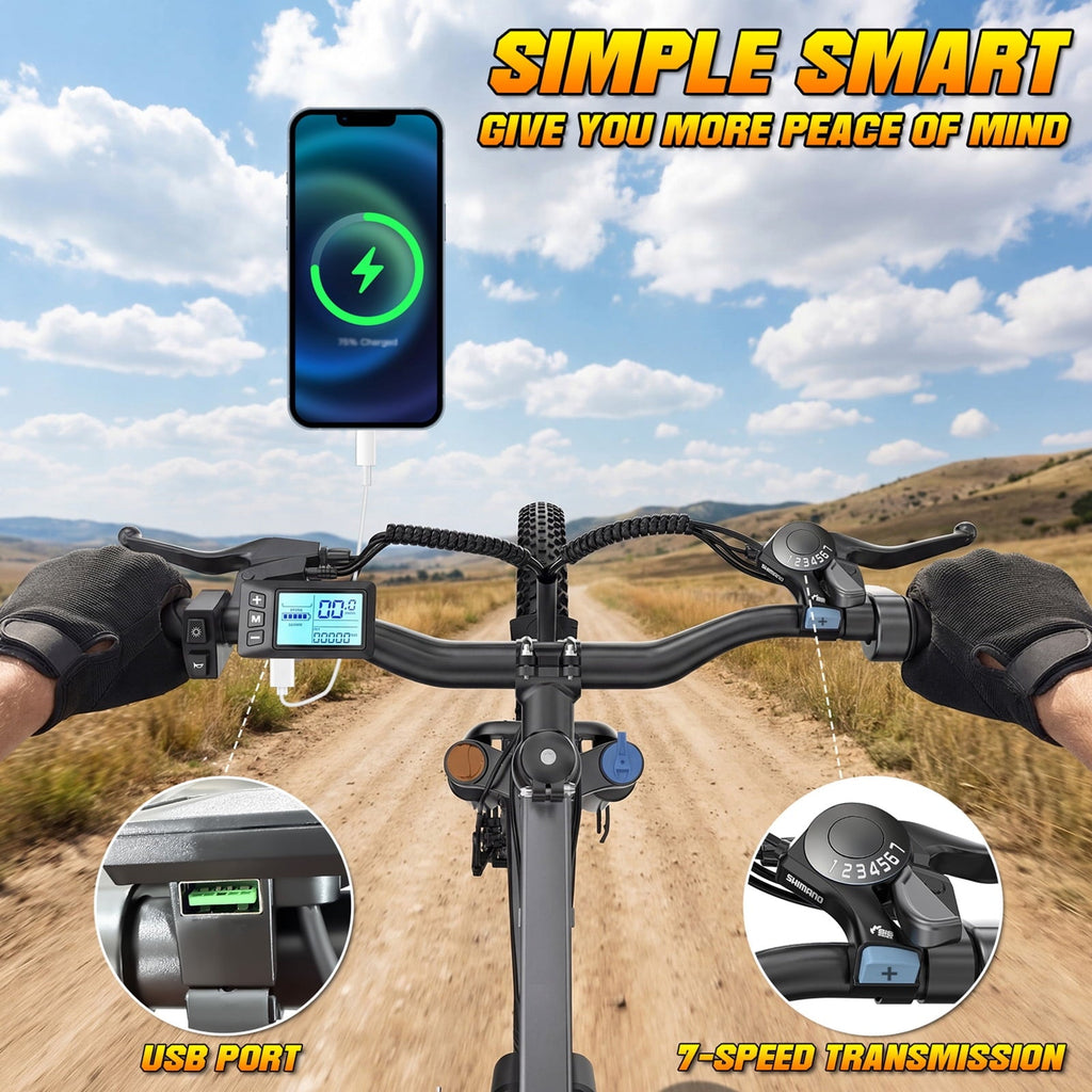Electric Bike for Adults, 26 Commuter Ebikes with 7-Speed Gears, 25MPH, 720W Peak Motor, Removable Battery, 50 Miles Range, Electric Mountain Bicycle for All Terrain UL2849