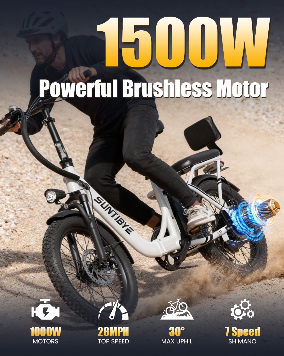 SUNTIBYE SE1 Folding Electric Bike for Adults, 1000W Motor, 28MPH, 48V 15Ah Battery, 20 Fat Tire E-Mountain Bike, UL2849, Black