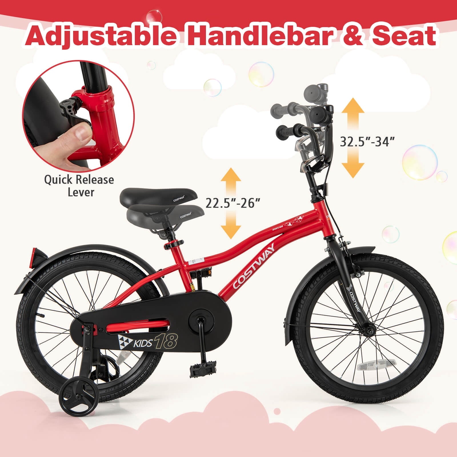 Costway 18 Kids Bike for 4-8 Years Old Boys & Girls with Adjustable Seat Handbrake Reflectors Red