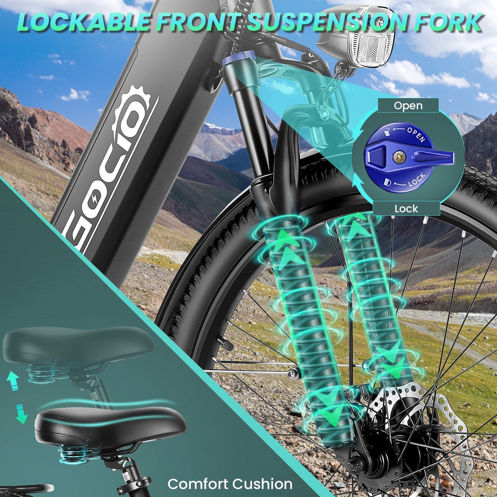 Gocio 26 x 2.1 Electric Bike for Adults, 500W Commuter Ebike, 48V 720wh Built-in Battery, 5 Riding Modes, Max 60 Miles, LCD, Lockable Front Suspension Step Thru E Bikes UL 2849