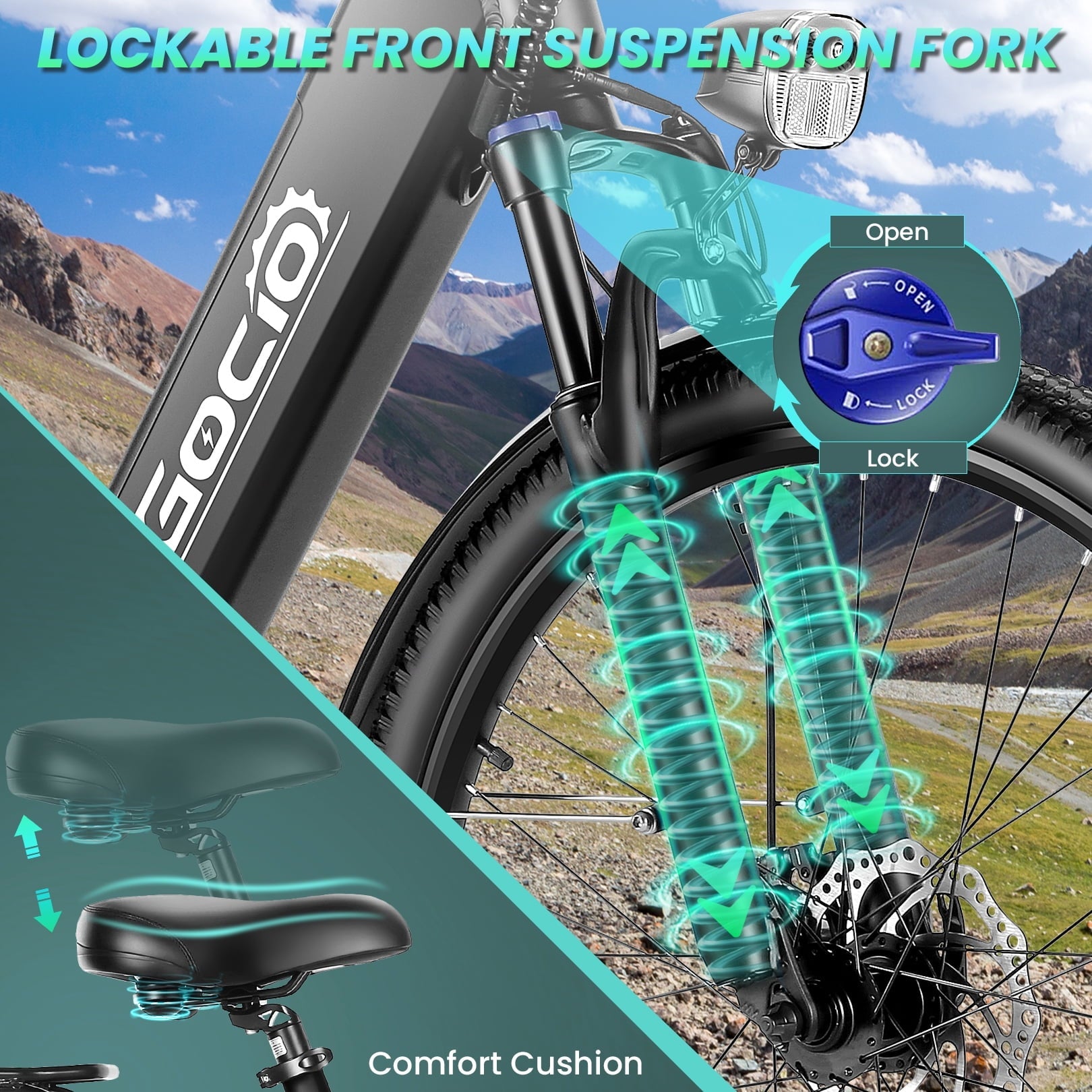 Gocio 26 x 2.1 Electric Bike for Adults, 500W Commuter Ebike, 48V 720wh Built-in Battery, 5 Riding Modes, Max 60 Miles, LCD, Lockable Front Suspension Step Thru E Bikes UL 2849