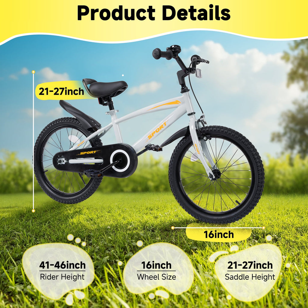 Naipo 16 Inch Kid Bikes for Boys and Girls Kid Bicycles with Kickstand and Training Wheels Boys Bike Gray-Orange