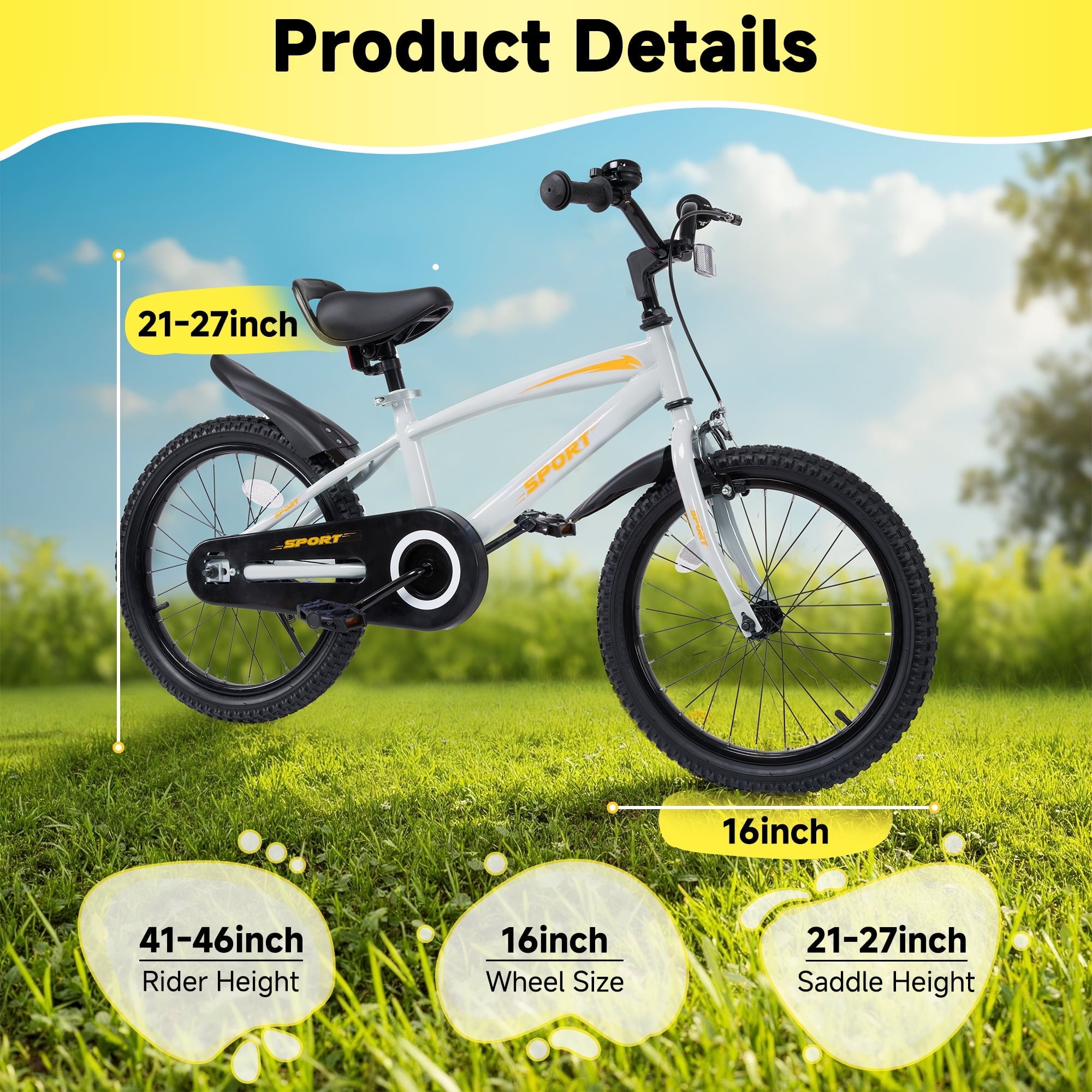 Naipo 16 Inch Kid Bikes for Boys and Girls Kid Bicycles with Kickstand and Training Wheels Boys Bike Gray-Orange