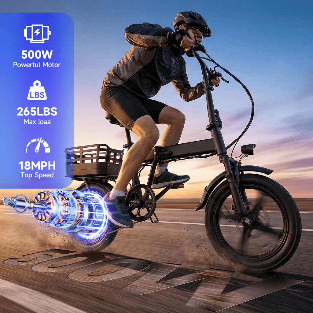 BroPath Electric Bike for Adults, Ebike, Electric Bicycle with 576WH Removable Battery,14 Folding Ebike, 21MPH,20+ Miles(MAX),500W High Motor,Multi-Shock Absorption,Commuting Mini E Bikes,UL2849