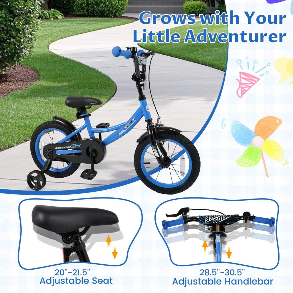 Costway 18 Inch Kids Bike with Training Wheels Dual Brakes Adjustable Seat Handlebar Height