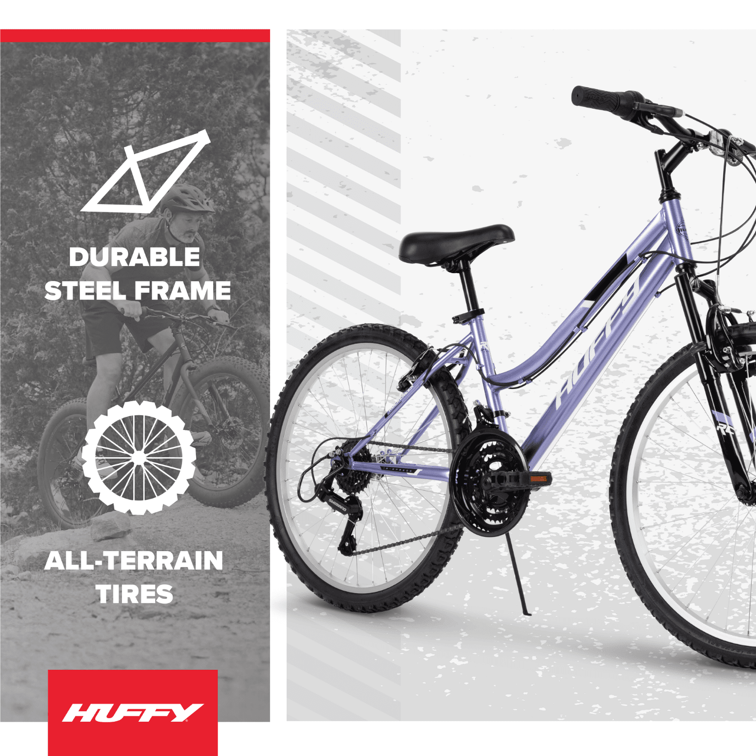 Huffy 24 Rock Creek Mountain Bike, Fits Riders 58” - 70”, Purple, Adult, Women's