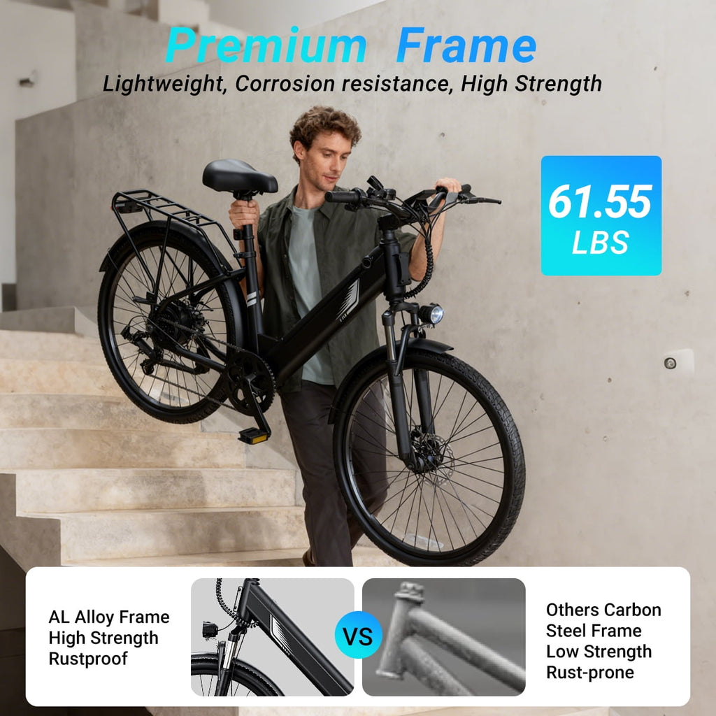 DYU C7L Electric Bike for Adults, 26 Peak 1000W Motor Ebike, 48V 10.4Ah Removable Battery, 45 Miles Max 20MPH, 7 Speed Electric Bicycle UL2849