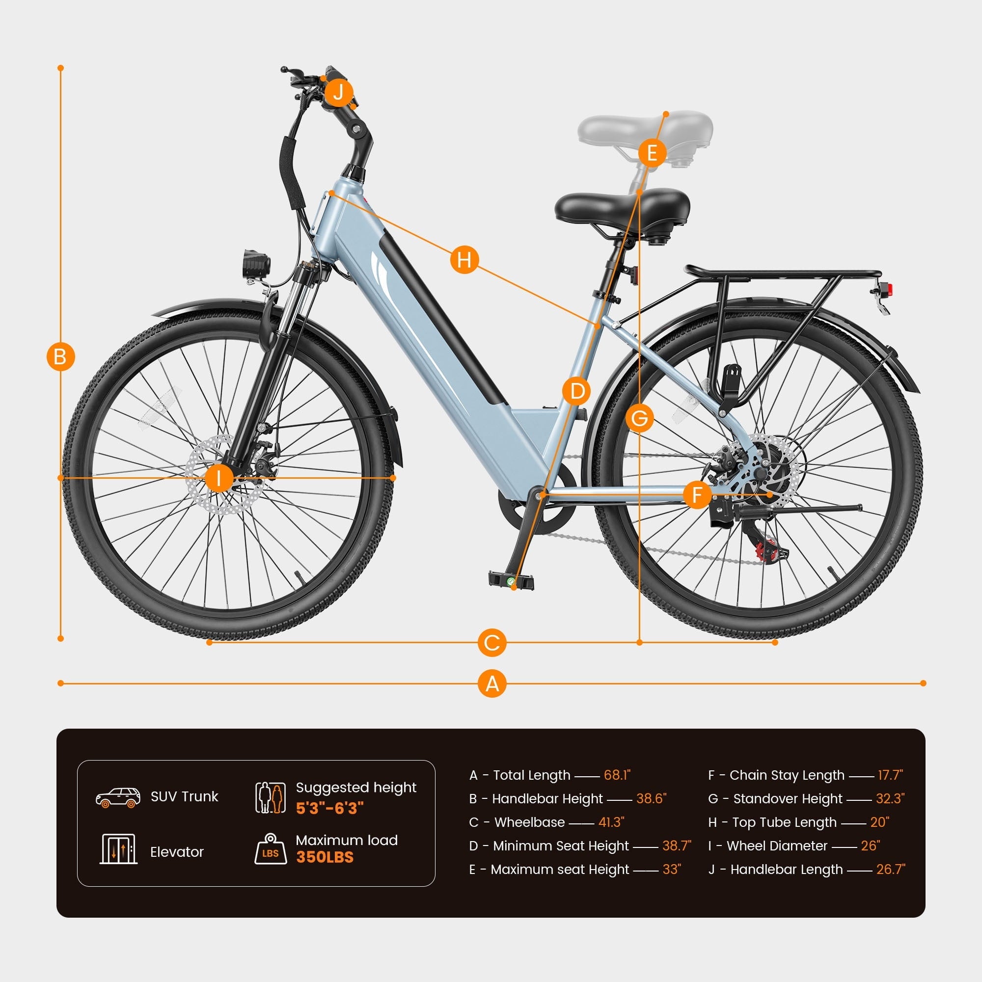 Actbest 26 Electric Bike for Woman, Peak 1200W Motor, 48V 15Ah Battery , 7-Speed, Front Suspension & LCD Display, Wide saddle suitable for women riders, Mountain EBike for Adults