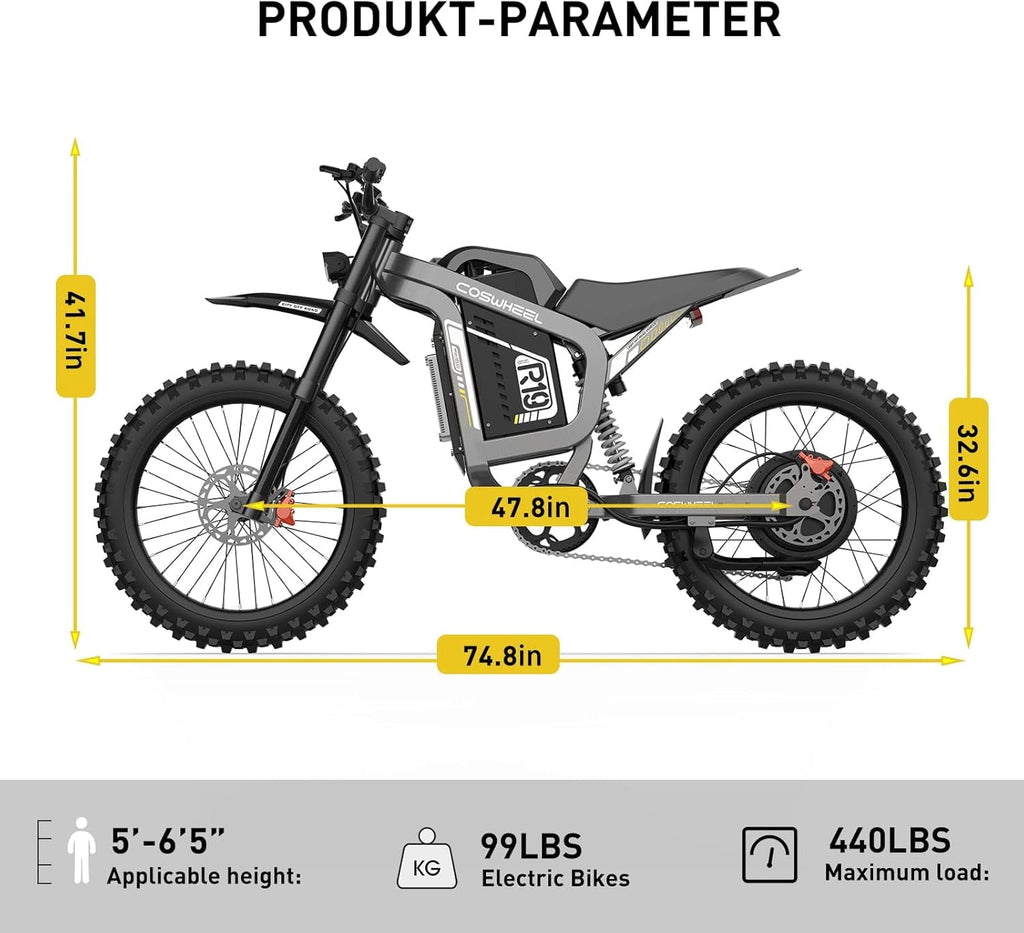 Electric Bike for Adult,Electric Mountain Bike,Coswheel R19 Ebike with 6000W Peak Motor,50 Mph Speed,72V 40AH Battery,Hydraulic Brakes & Full Shock Absorption,Electric Dirt Bike for Outdoor Adventure