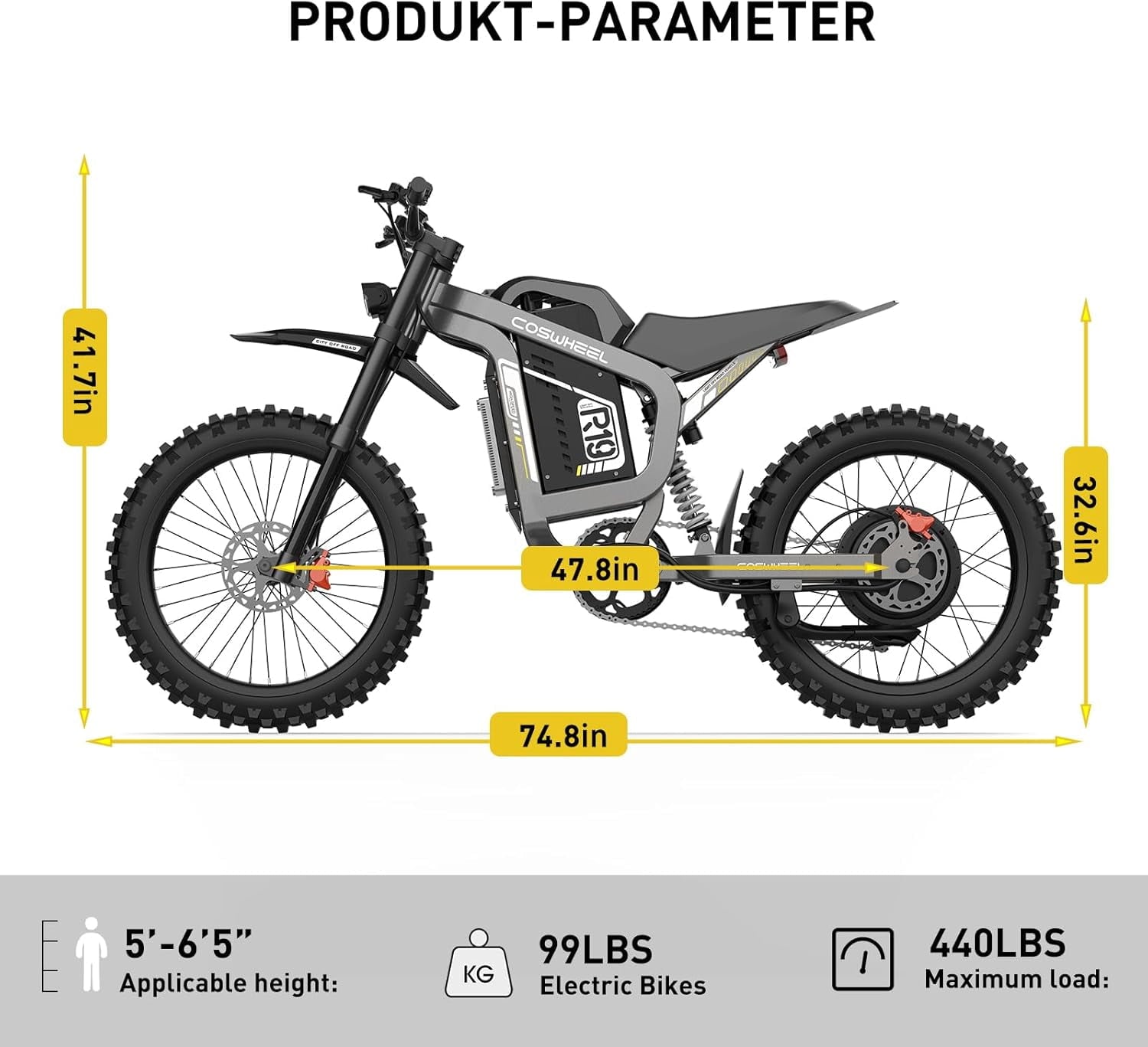Electric Bike for Adult,Electric Mountain Bike,Coswheel R19 Ebike with 6000W Peak Motor,50 Mph Speed,72V 40AH Battery,Hydraulic Brakes & Full Shock Absorption,Electric Dirt Bike for Outdoor Adventure
