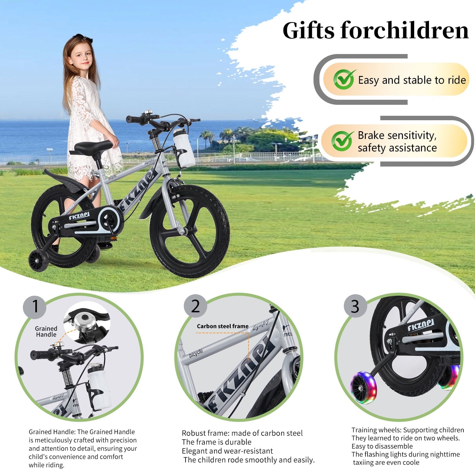 18 inch Kids Bike for Boys and Girls, SHINPT Kids Bicycle with Training Wheels, Bicycle for Kids Ages 5-9 , 18 Boys Bike with Adjustable Saddle&Handlebar, Girls Bike for Kids for Outdoor, Park