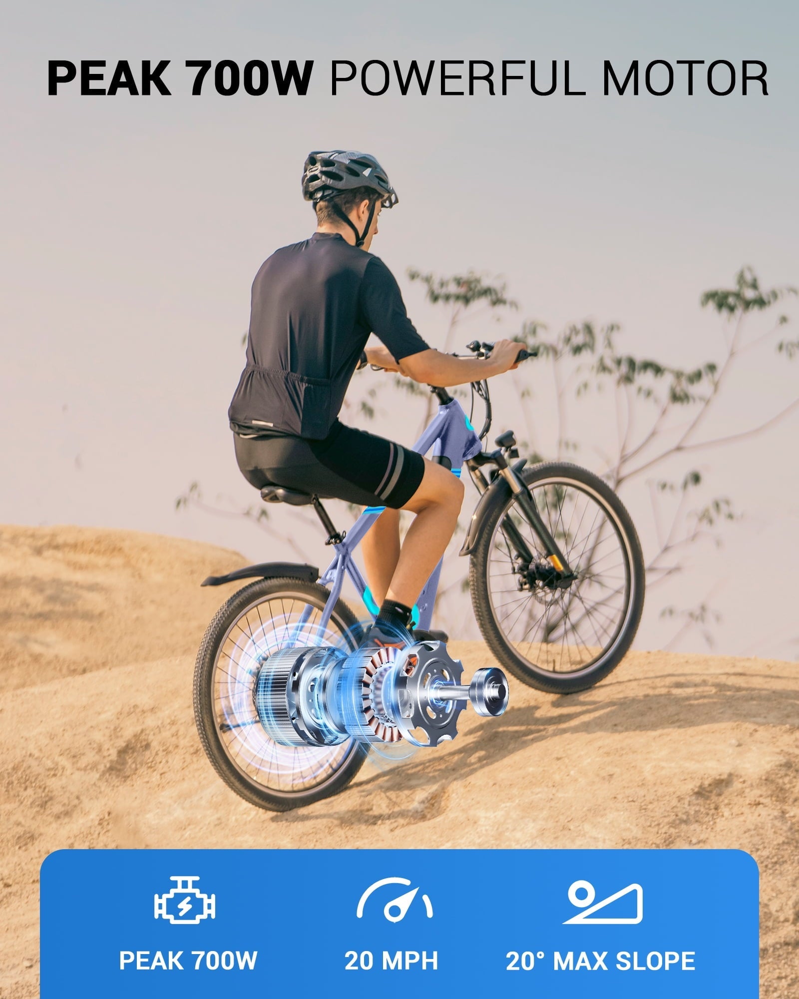 MIHOVER 26Electric Bike for Adults 350W 20MPH, 36V Removable Battery 7-Speed, UL2849 Certified City & Light Off-Road E-Bike with Lock -Black