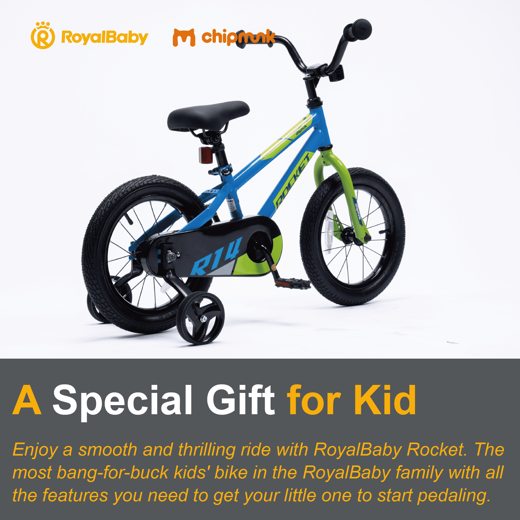 RoyalBaby Rocket Kids 14-Inch BMX Training Wheel Bicycle,Blue