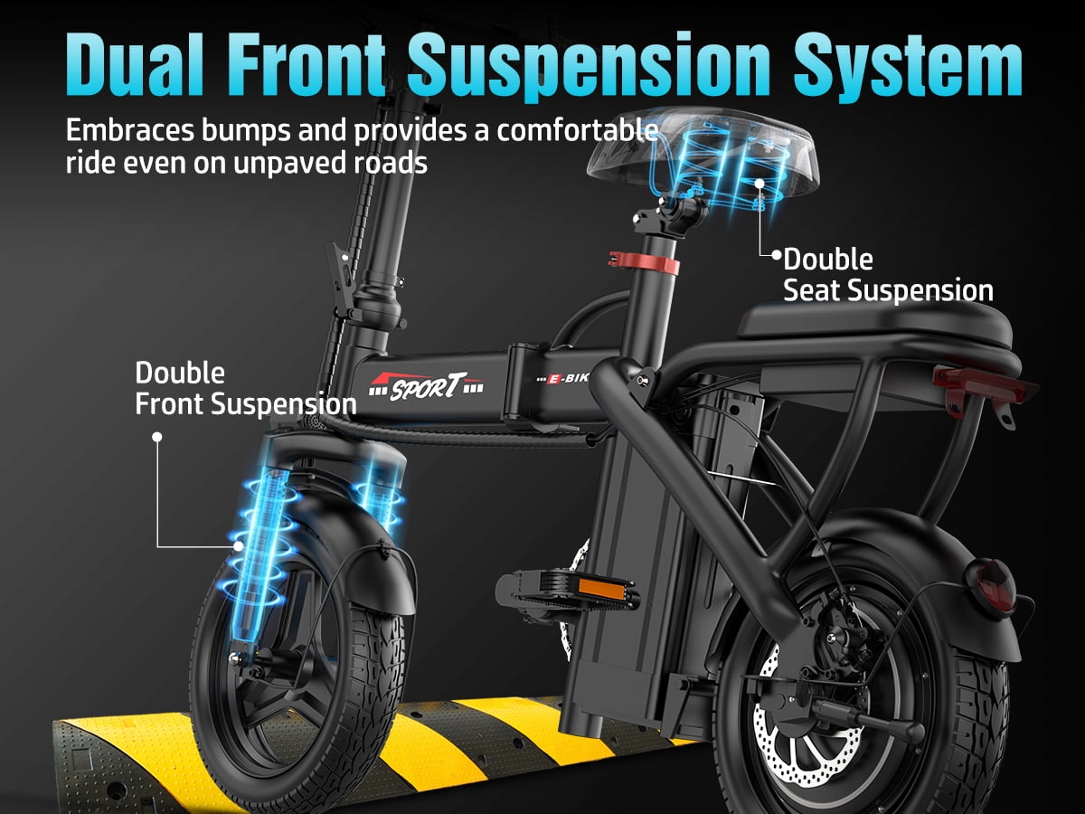 PostJoy Z6 14-inch folding electric bicycle, adult electric bicycle, 48V6AH battery, peak 500W motor, top speed of 20MPH, range of 30 miles, commuter/travel mini electric bicycle