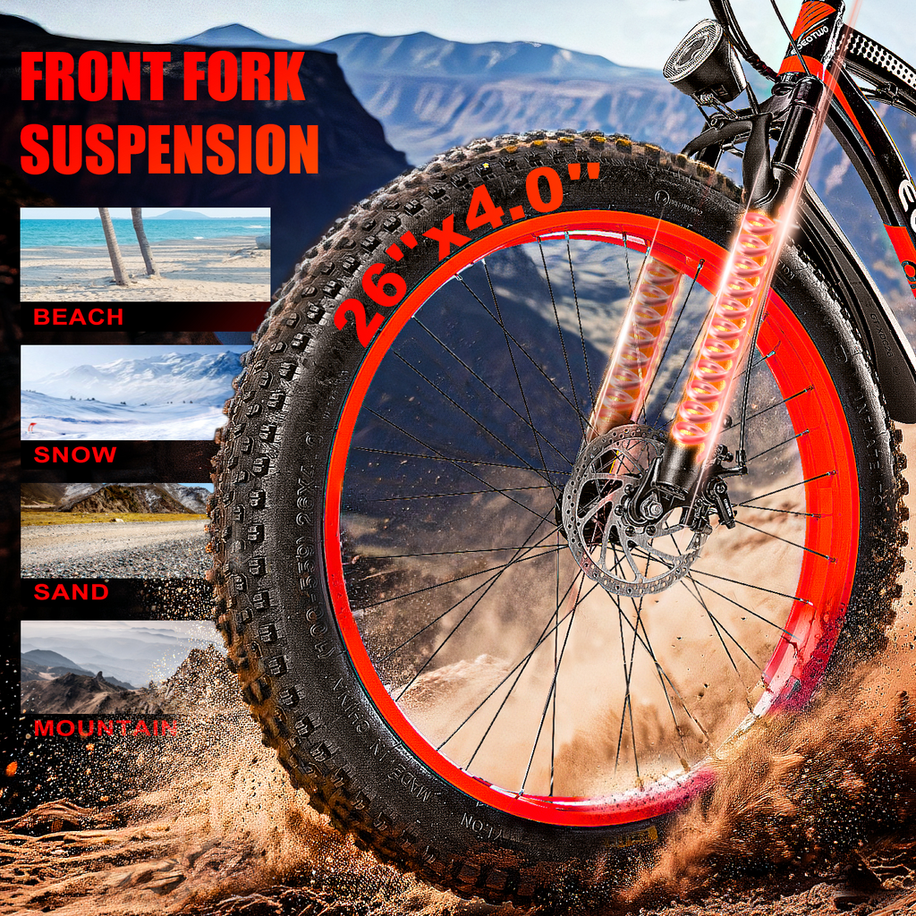 EOEOTWO 26'' Fat Tire Electric Mountain Bike for Adults, 1500W 48V 15Ah Battery, 60Miles Long Range, 34MPH High-Speed  Cruiser Ebike, All-Terrain Bicycle with Front Suspension & LED Display UL2849