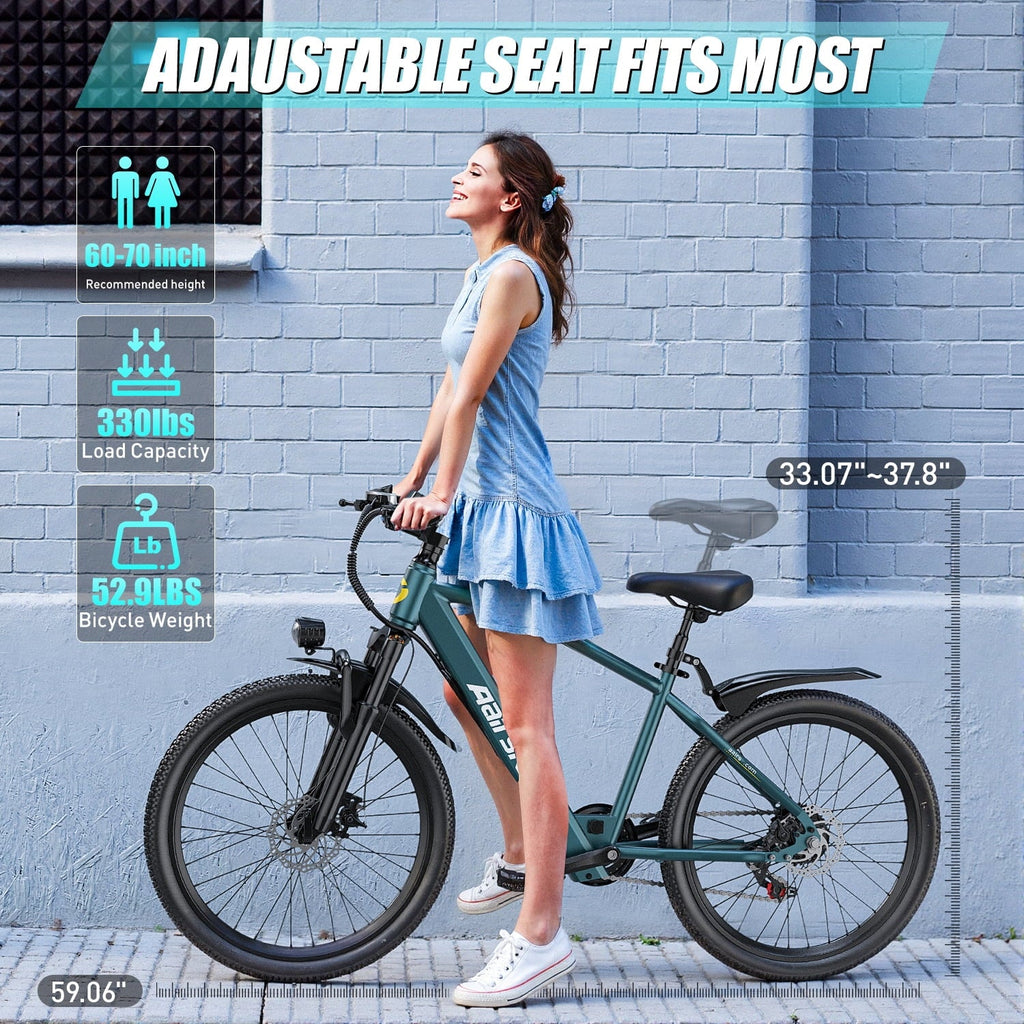 Unibike 24Electric Bike for Adults, 400W Ebike with 36V 10AH Battery, 40Miles Long Range Mountain Bikes, Shimano 7-Speed Electric Bicycle, Blue