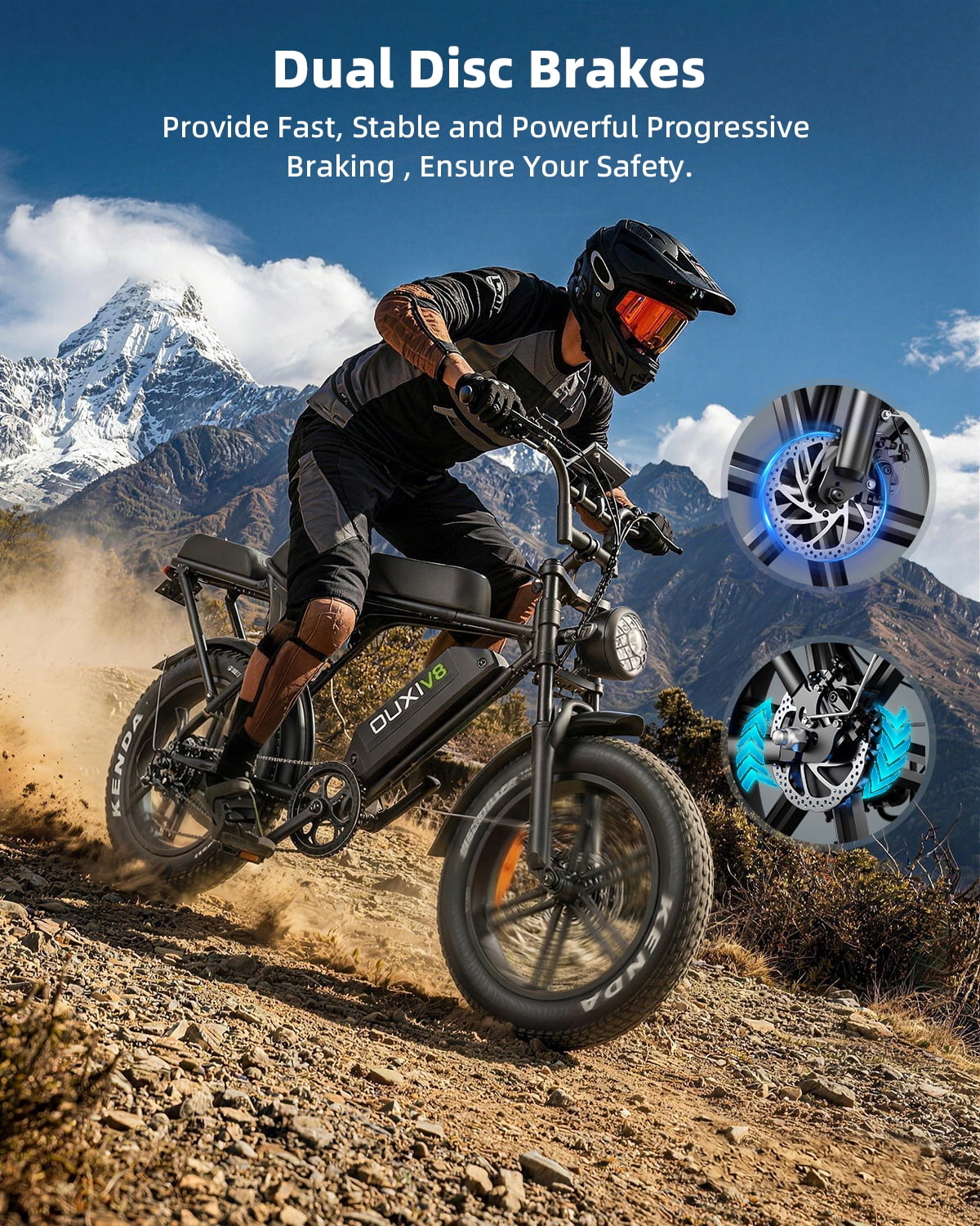 OUXI V8 Electric Bike for Adults, 20 Fat Tire Electric Mountain Bike Peak 750W, 48V 15Ah Battery, UL2849