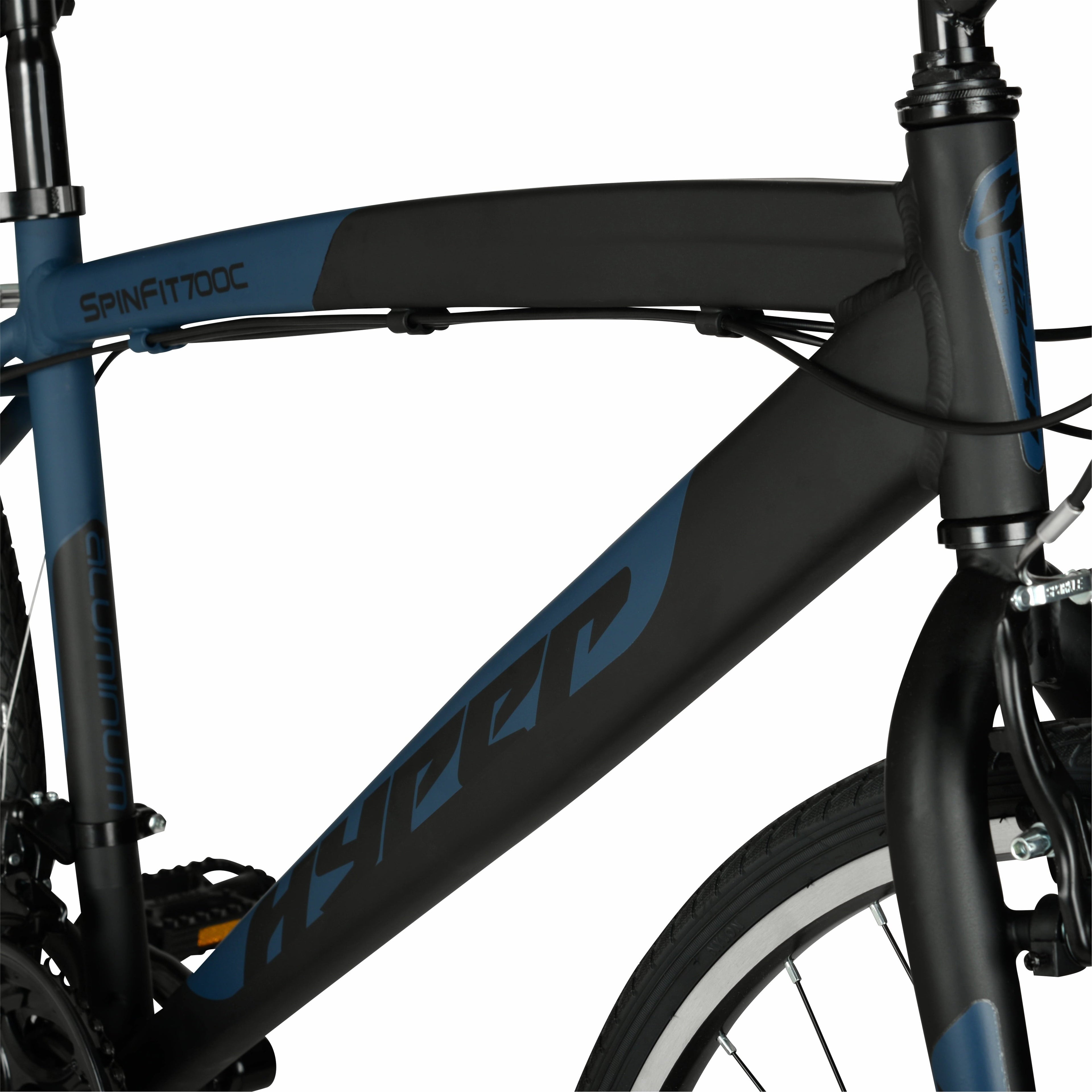 Hyper Bicycles 700c Men's Spin Fit Hybrid Bike, Adults Ages 14+, Black/Blue
