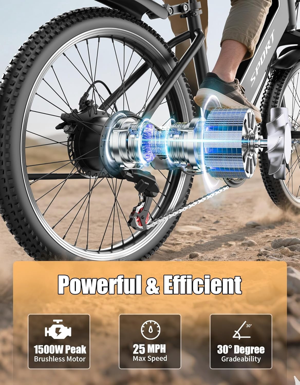 Pikabike Electric Bike for Adults, 26 750W Continuous E-Mountain Bike, 48V 12Ah Battery, UL 2849 Certified, 25MPH, 65 Miles Range, off-Road