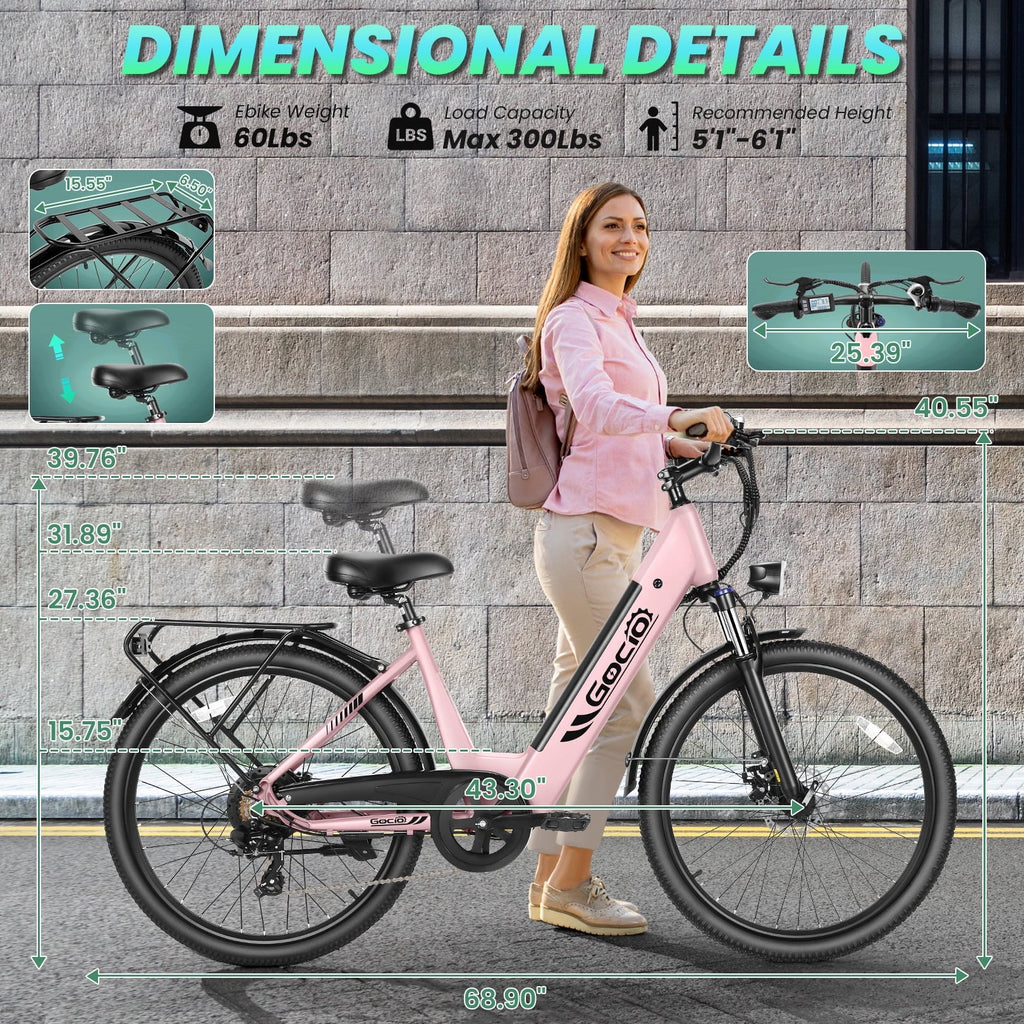 Gocio 26 x 2.1 Electric Bike for Adults, 500W Commuter Ebike, 48V 720wh Built-in Battery, 5 Riding Modes, Max 60 Miles, LCD, Lockable Front Suspension Step Thru E Bikes UL 2849