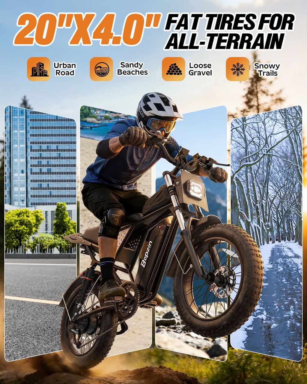 Bopzin Electric Bike for Adults, Peak 1500W App & Anti-Theft, 48V/25Ah, 20x4.0 Fat Tire Ebike, UL2849 E-Mountain Bike