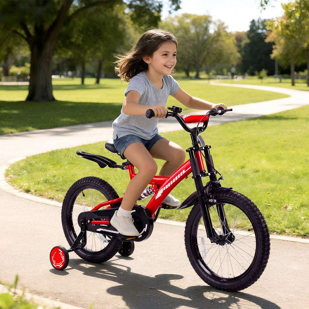 Fenbeli 16 Inch Kids Bike with Training Wheels for Girls Boys Ages 4-7, Red