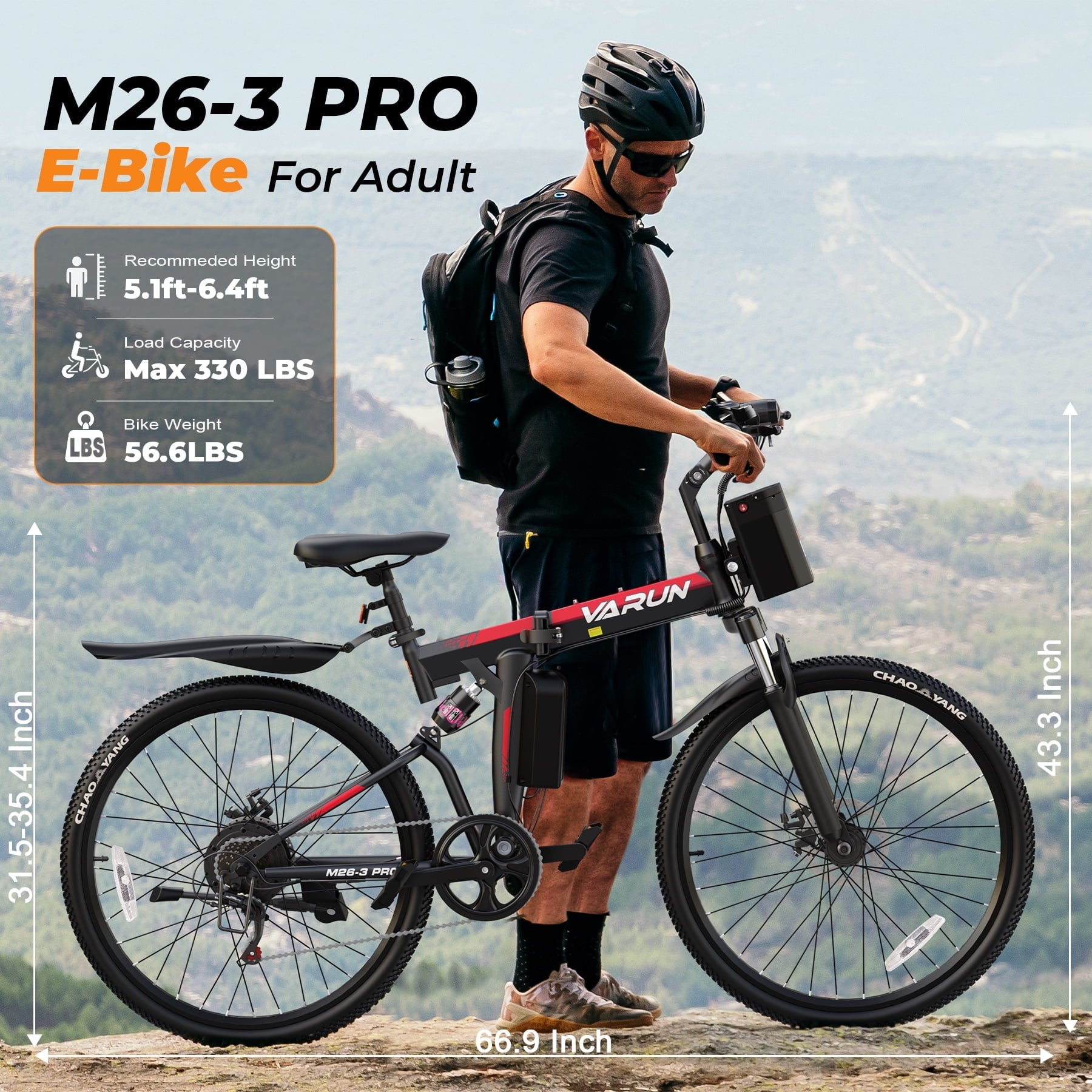 VARUN Electric Bike, 26 Foldable Ebike, Peak 750W Motor, 48V 374.4Wh Battery, up to 20+mph 50 Miles, 7 Speeds with Bike Pump, Phone Holder & Bike Lock & Rear Light, E Bike for Adult, UL2849(Black)