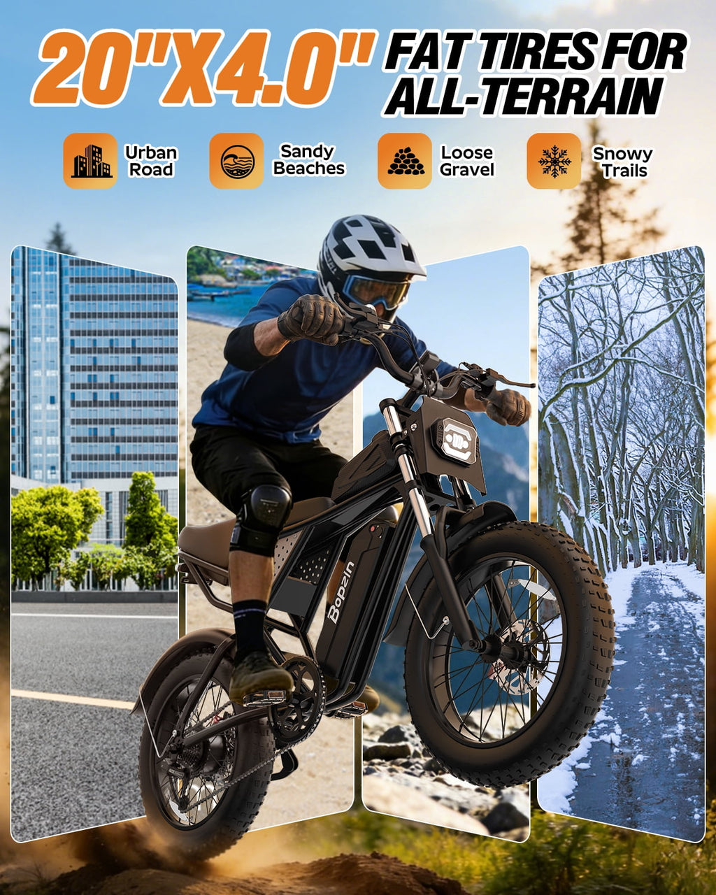 Bopzin Electric Bike for Adults, Peak 1500W App & Anti-Theft, 48V/25Ah, 20x4.0 Fat Tire Ebike, UL2849 E-Mountain Bike
