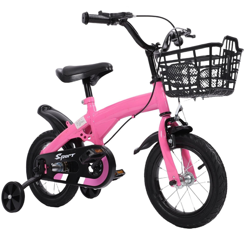 12 inch Kids Bike with Training Wheels, Children Bike with Adjustable Handlebar, Kids Bicycle for Boys Girls Toddlers Age 3-5, 2-in-1 Red Toddler Bike