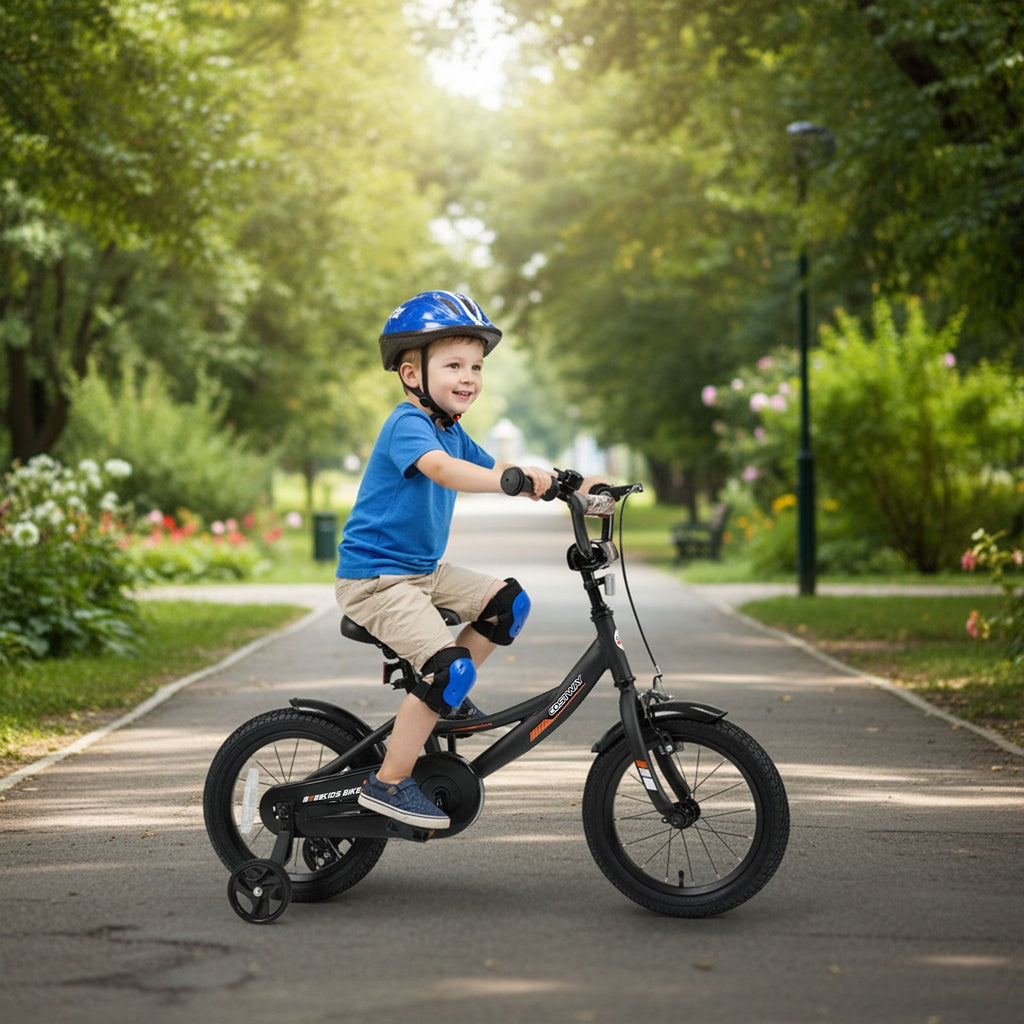 Costway 18 Inch Kids Bike with Training Wheels, Dual Brakes, Adjustable Seat & Handlebar Height Pink