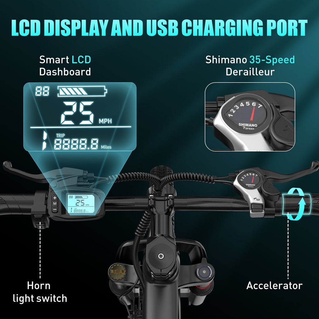 Unibike 24Electric Bike for Adults, 400W Ebike with 36V 10AH Battery, 40Miles Long Range Mountain Bikes, Shimano 7-Speed Electric Bicycle, Blue