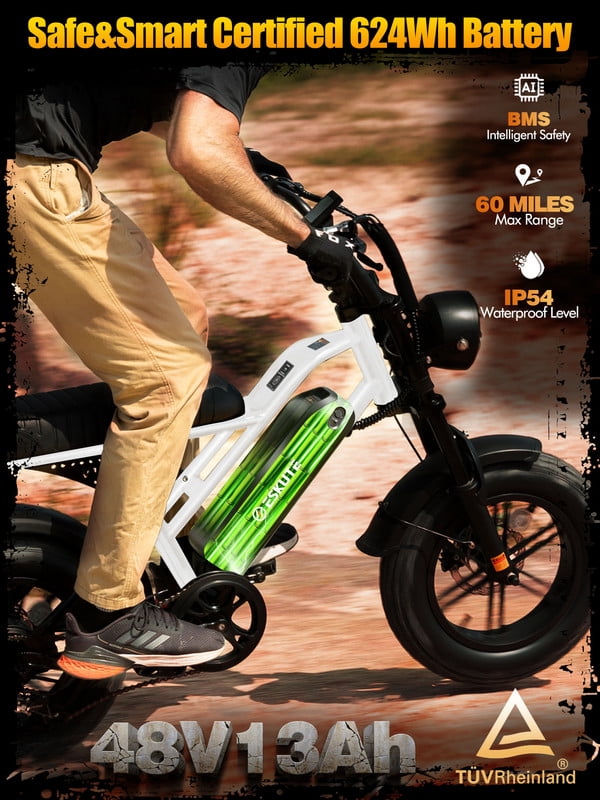 ESKUTE V100 Electric Bike for Teens Adults Students, 750W 28 Mph 48V 13 Ah,16x4.0 Fat Tire E Bicycle, 7-Speed Dual Suspension Mountain EBike Black, UL2849