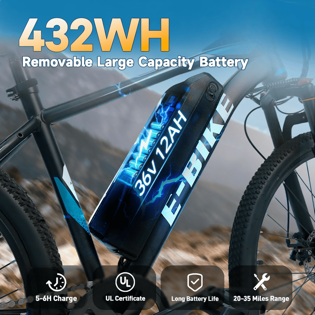 26 Electric Bike for Adults, ebike 750W Peak Power Motor, 25MPH 35Miles Electric Mountain Bike with 432Wh 12Ah Removable Battery, 7-Speed,UL 2849