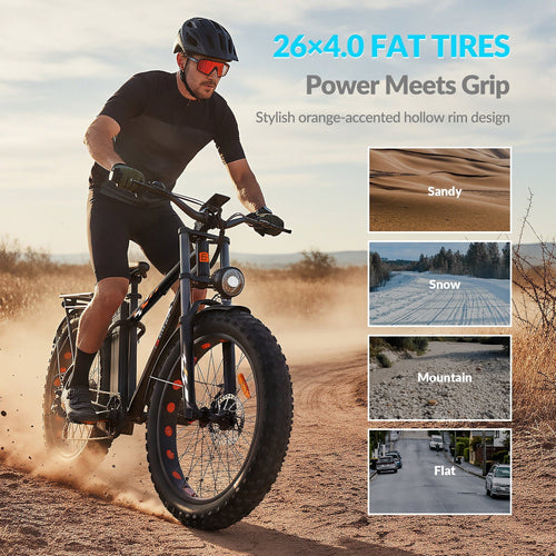 5TH WHEEL W29B 26 x 4 Fat Tire Electric Bike, 750W Motor Adult Ebike with 48V 15Ah Removable Battery, Electric Mountain Bicycle with 7 Speed, UL2849