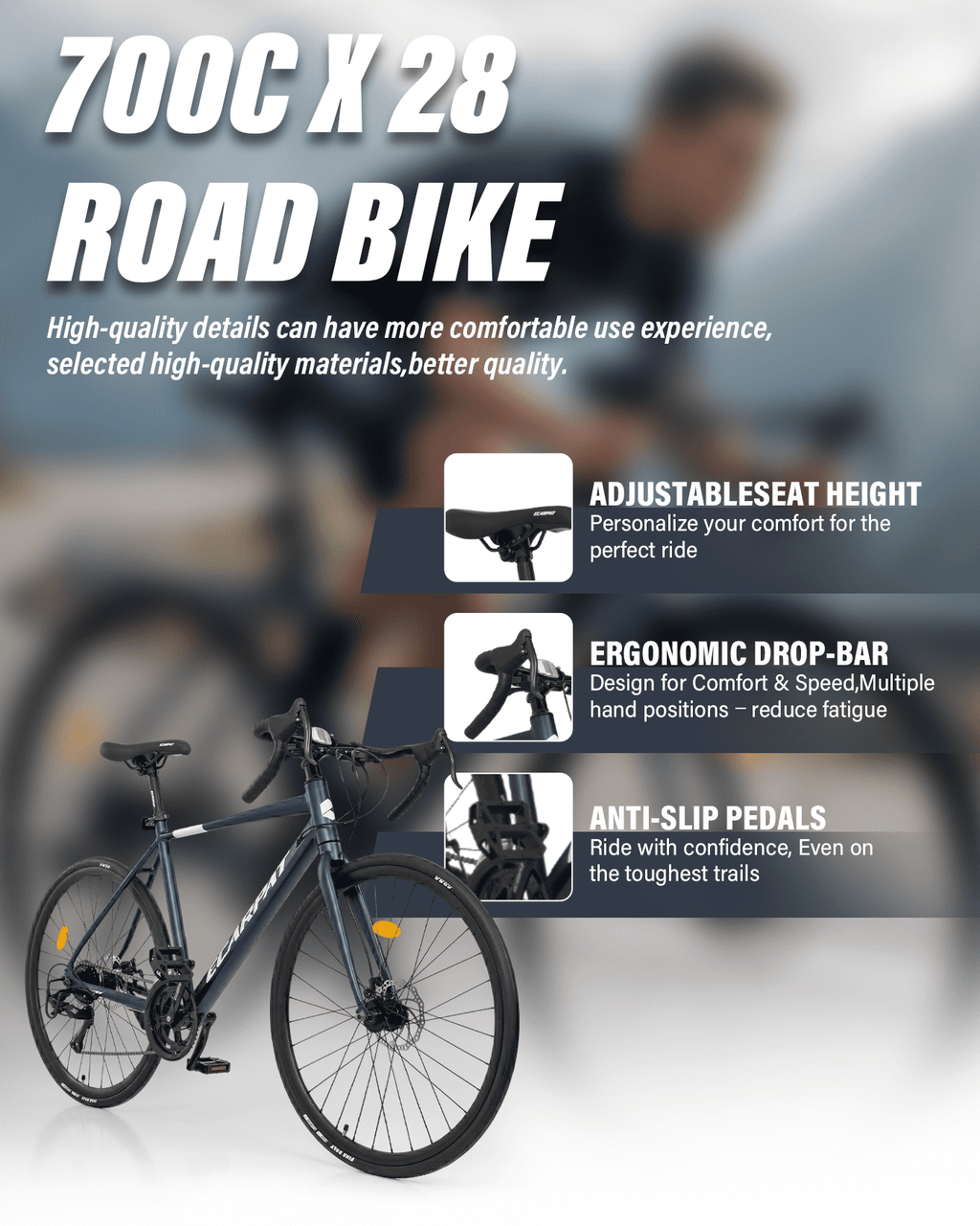 700C Road Bike 16 Speed, Sport Bike Performance Aluminum Road Bike, City Commuter Bicycle with Dual Disc Brakes, Lightweight Racing Bicycle for Men &Women, Cream