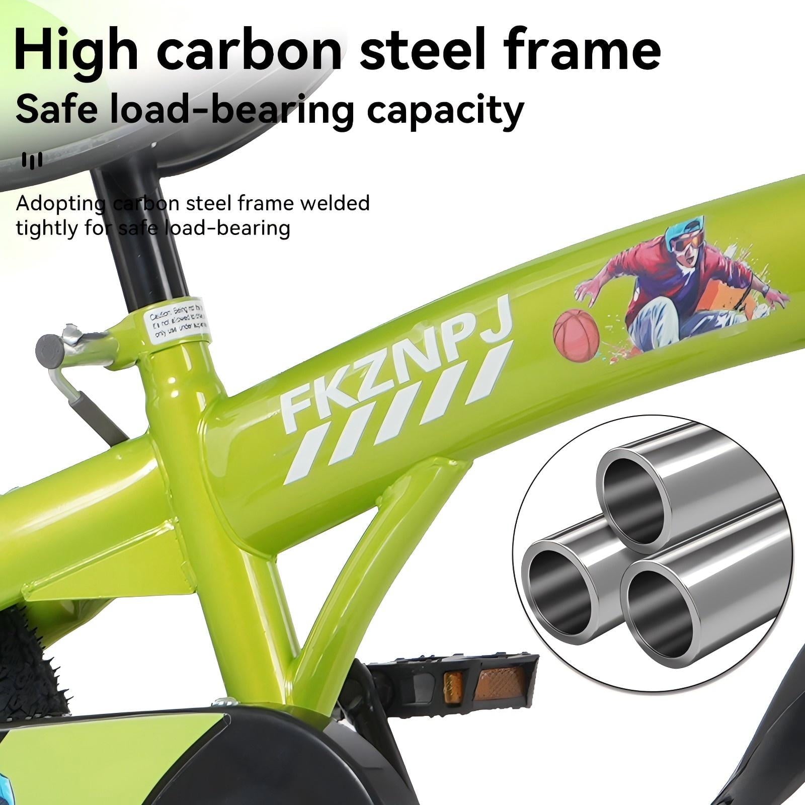 16 Kids Bicycle with Training Wheels Single Speed Sporty Kids Bike for Boys Girls Aged 4-7 Years, Green