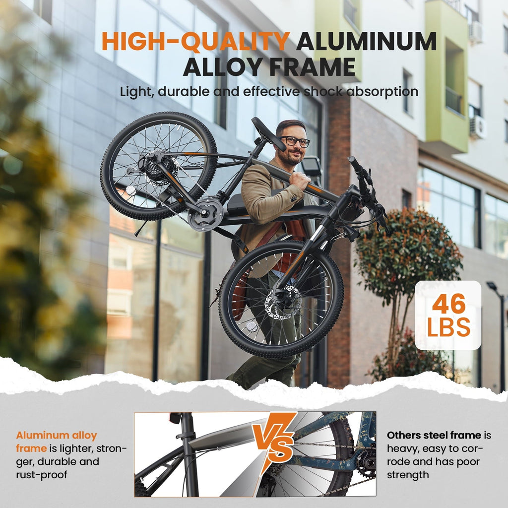 TotGuard Electric Bike for Adults, 26 Ebike 350W Adult Electric Bicycles, Electric Mountain Bike with 36V 10.4Ah Battery, Suspension Fork, Shimano 21 Speed Gears