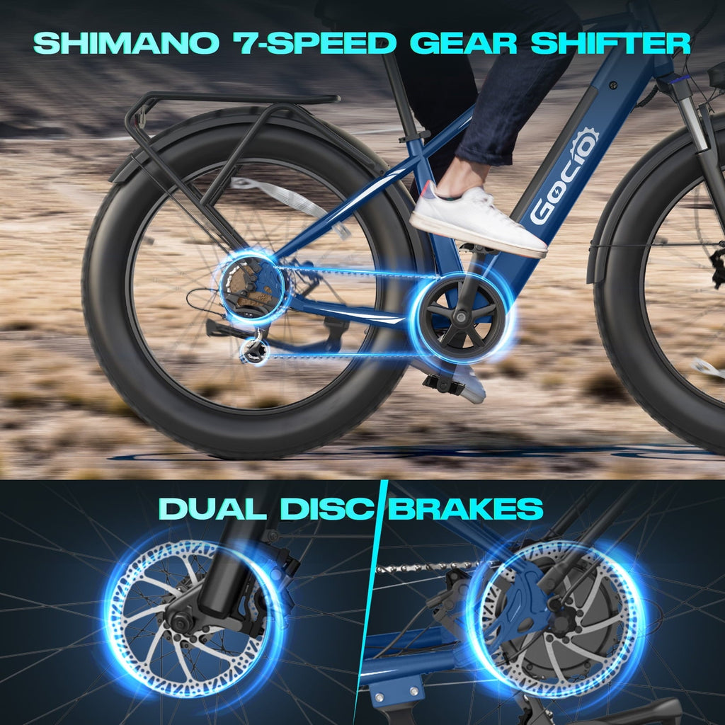 Gocio UL2849 Certified 26x4.0 Fat Tire Electric Bike for Adults, 1500W Peak Motor, 48V 15Ah Battery, 25MPH Max Speed, Off-Road Mountain E-bike