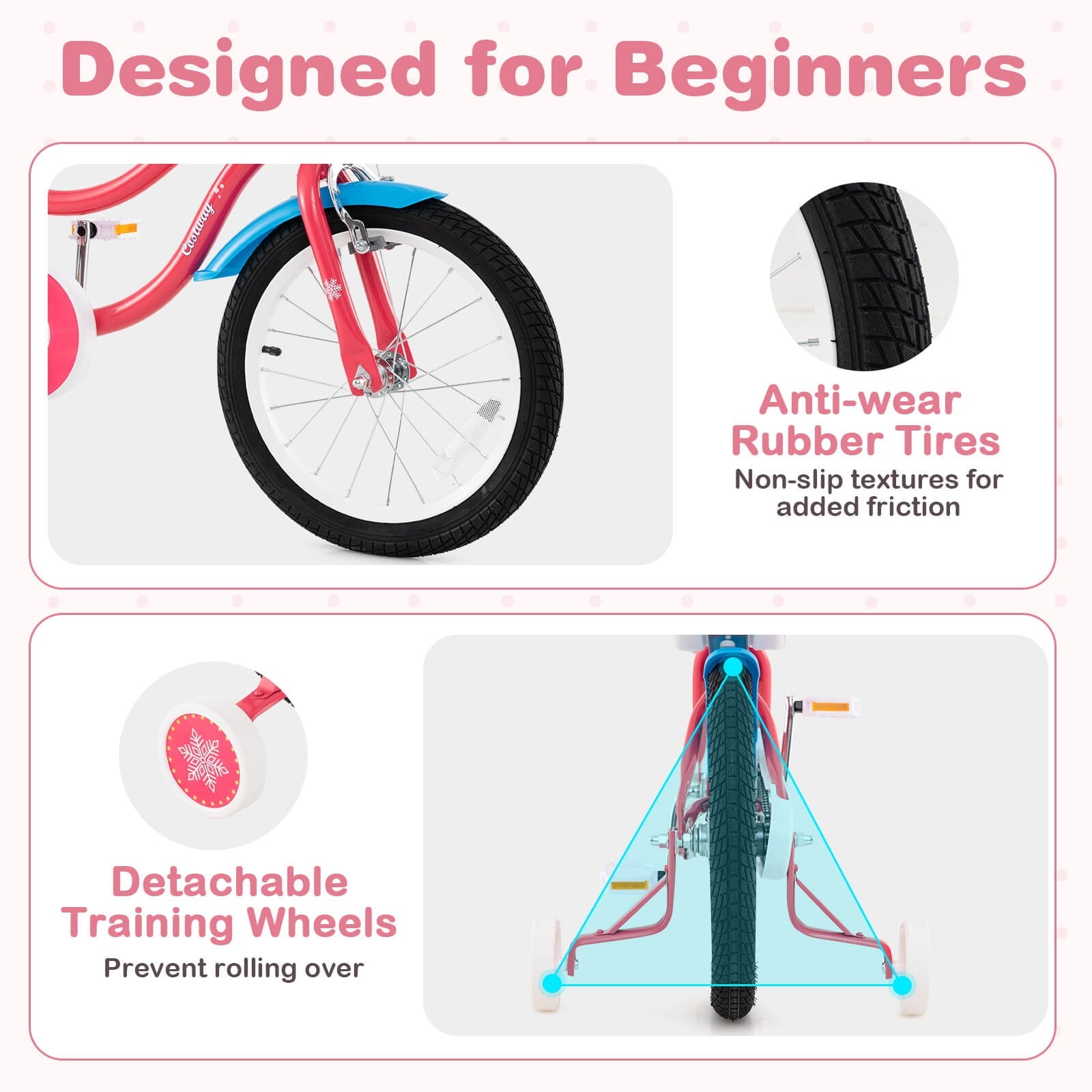 Costway 18 Inches Kids Bicycle with Training Wheels & Basket for Girls Age 4-8 Years Pink