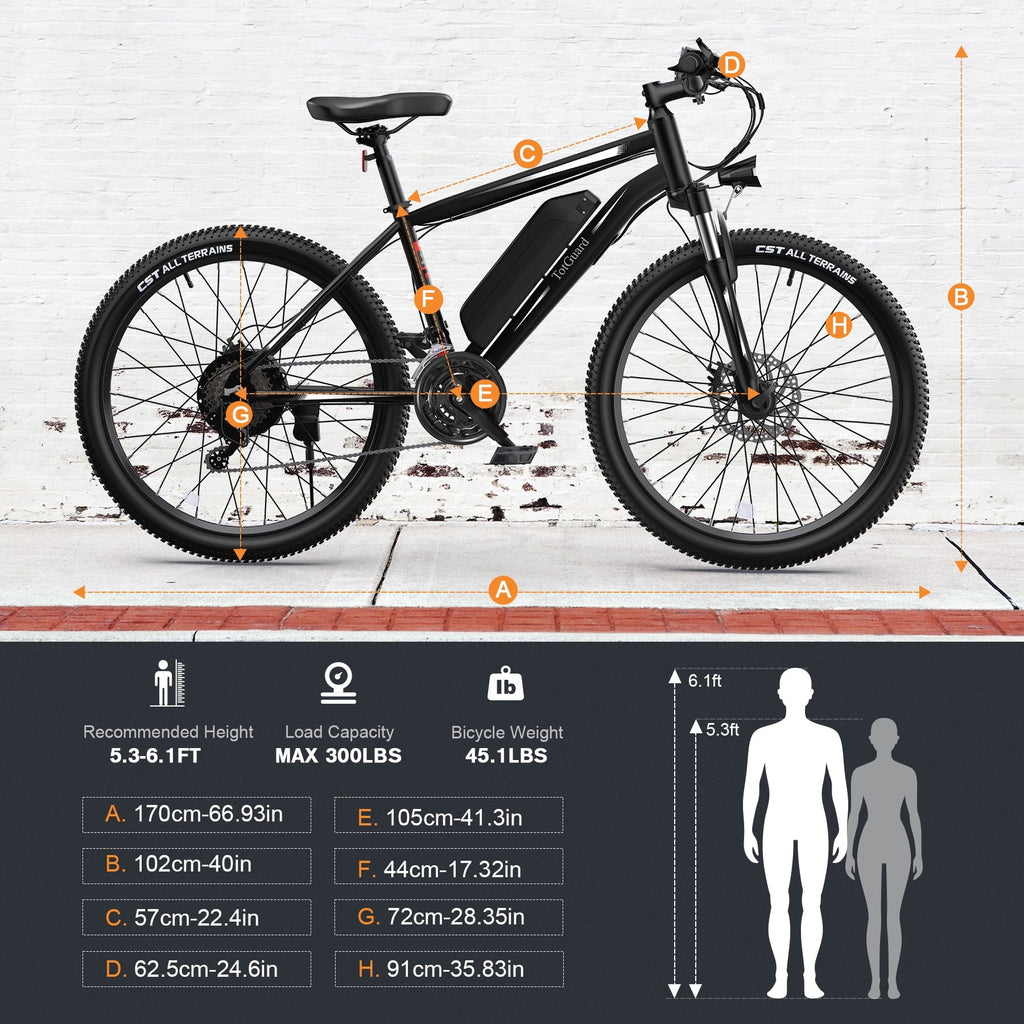 TotGuard Electric Bike for Adults, 26 Ebike 350W Adult Electric Bicycles, Electric Mountain Bike with 36V 10.4Ah Battery, Suspension Fork, Shimano 21 Speed Gears
