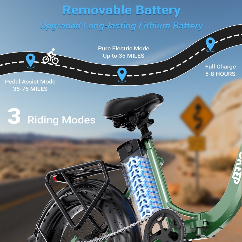 GOKEEP Folding Electric Bike for Adult, 52V 13Ah Removable Battery, 20 Fat Tire & Front Suspension Electric Bicycles, 7-Speed Commuter Ebike, UL2849, Black