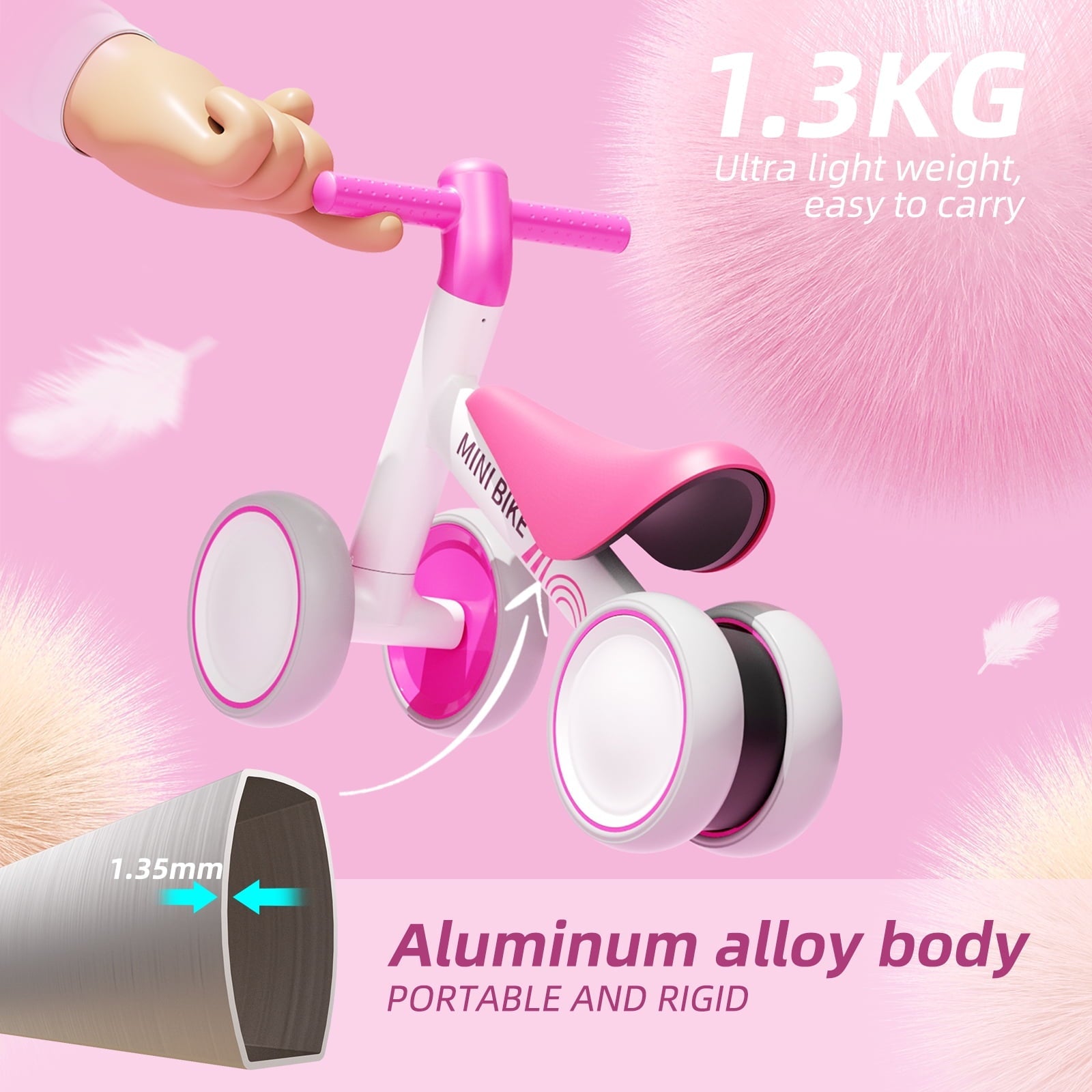 GLAF Baby Balance Bike for 12-36 Months , Toddler balance bike with 4 Wheels , Indoor & Outdoor Bike Riding Toy, First B-day Gift