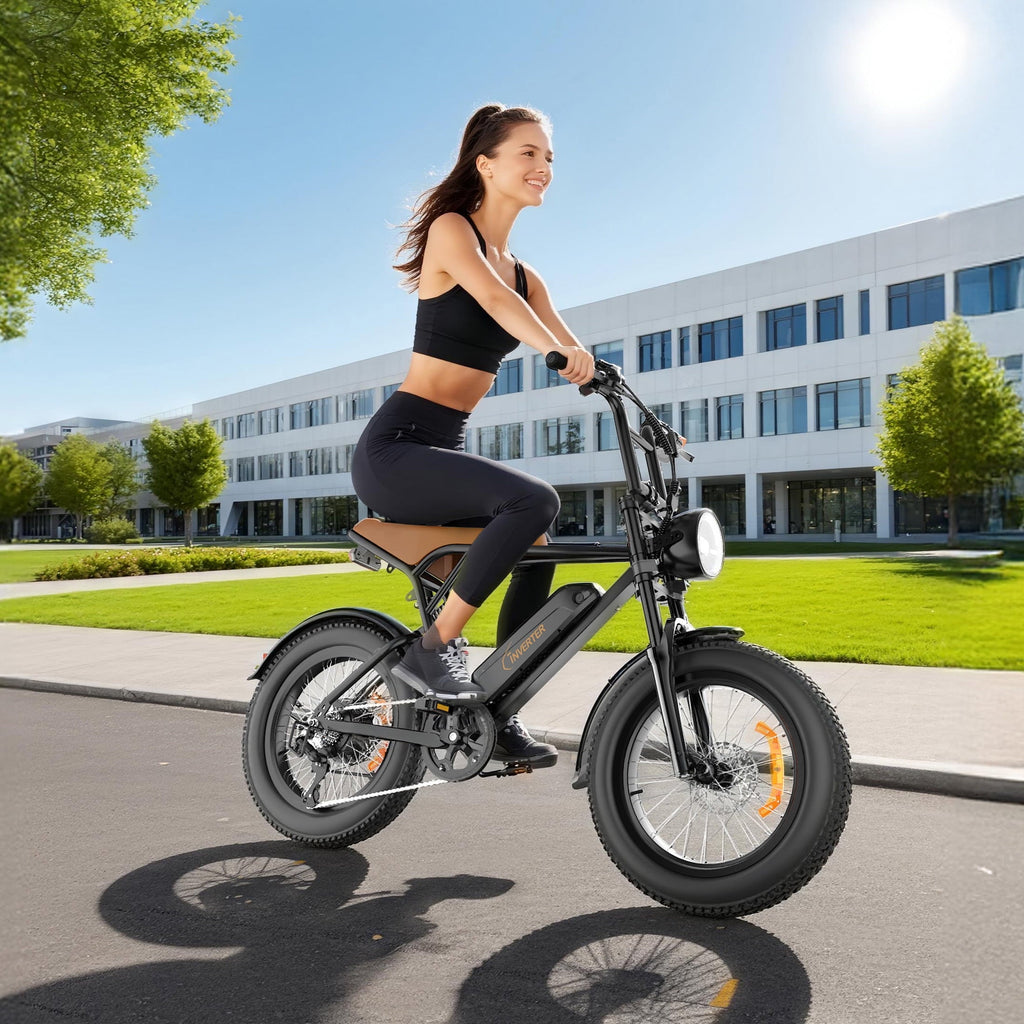C INVERTER 20 x 4 Fat Tire Electric Bike for Adults, Peak 1100W Motor Retro Ebike Mountain Bike, 48V 14.5 Ah Removable Battery, Max Speed 28 Mph Electric Bicycle Snow Bike