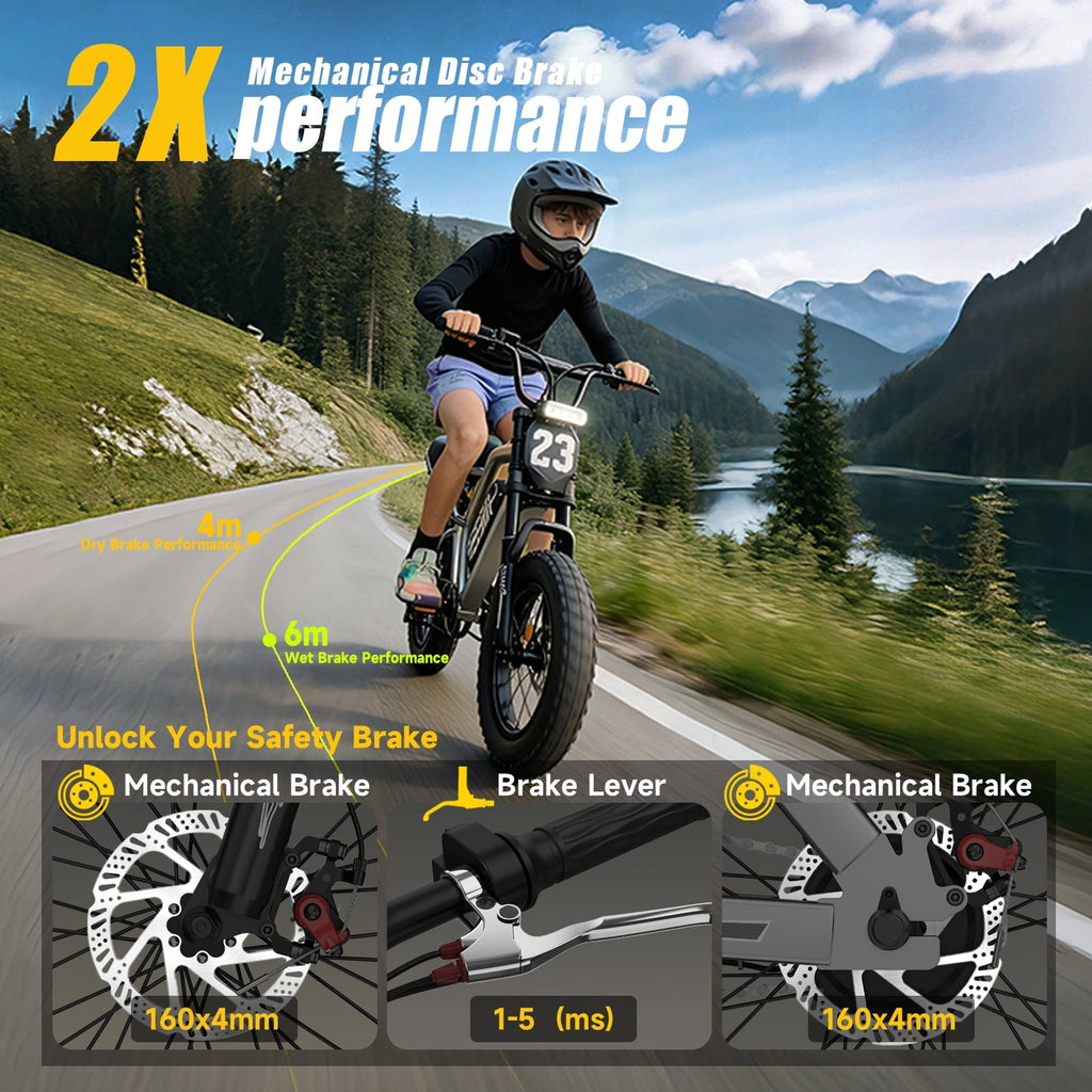 Electric Bike for Teenagers, Ages 7+ with 750W Brushless Motor, 16 Fat Tire, 19.8 MPH Electric Mountain Bicycle with Removable Battery, UL2849