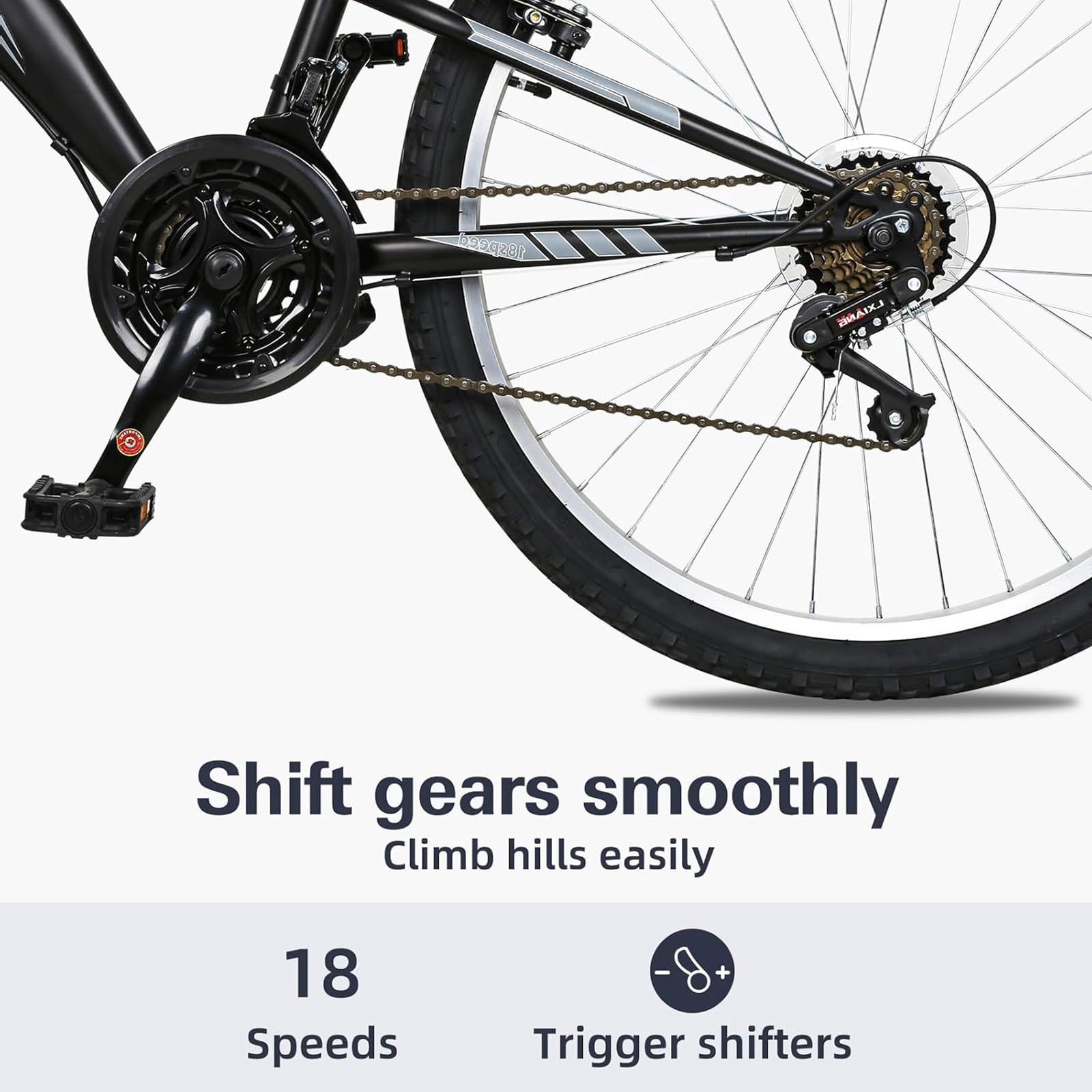 Hykolity 26 in Mountain Bike Sport Bicycle, 18 Speed Mtb Cycling for Adult Men Women Age 14+, Dual Full Suspension Outdoor Sport Bikes, White