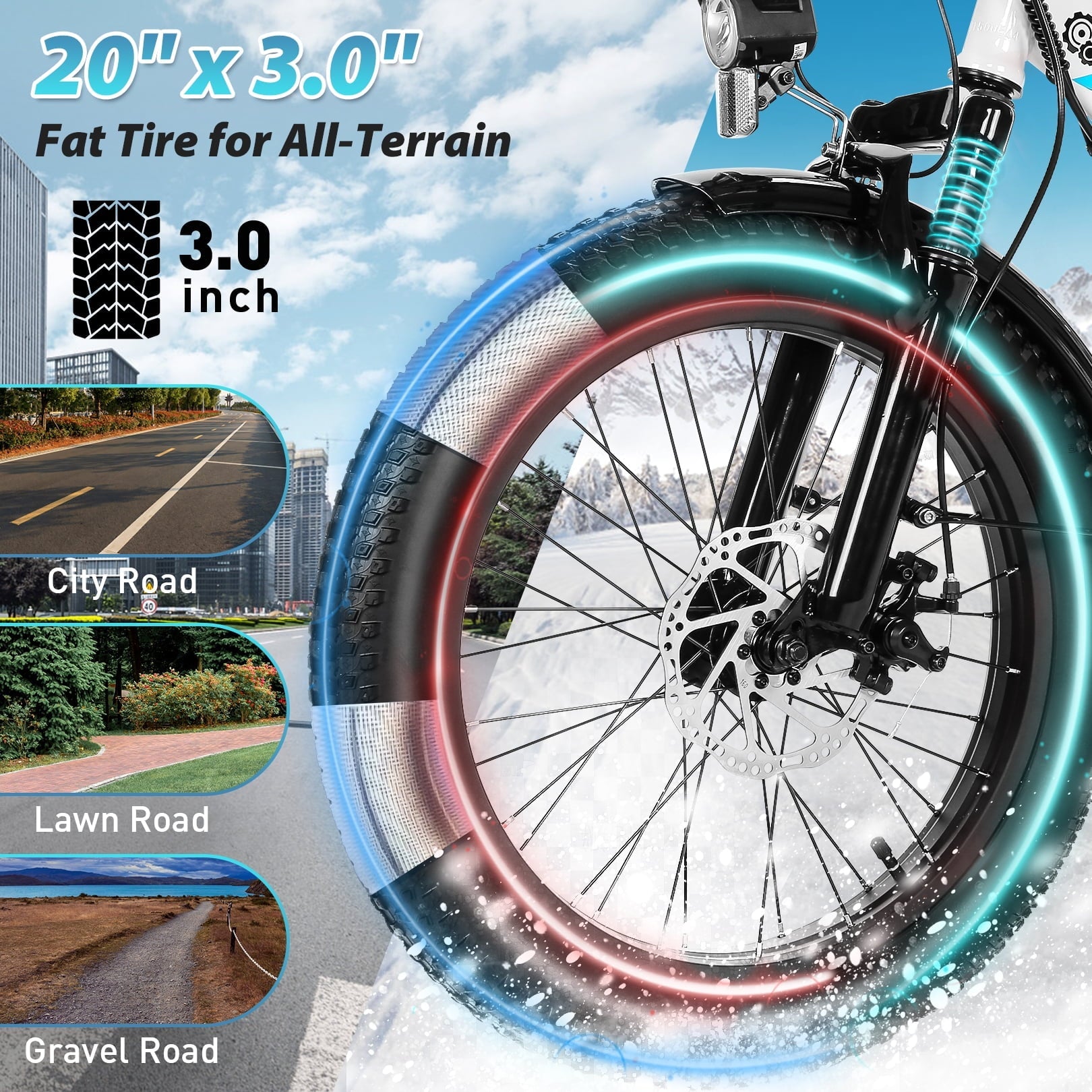 Gocio 20 Folding Electric Bike for Adults, 750W Peak Motor Fat Tire Commuter Ebike, 48V 10.4Ah Battery, 7 Speed, UL2849